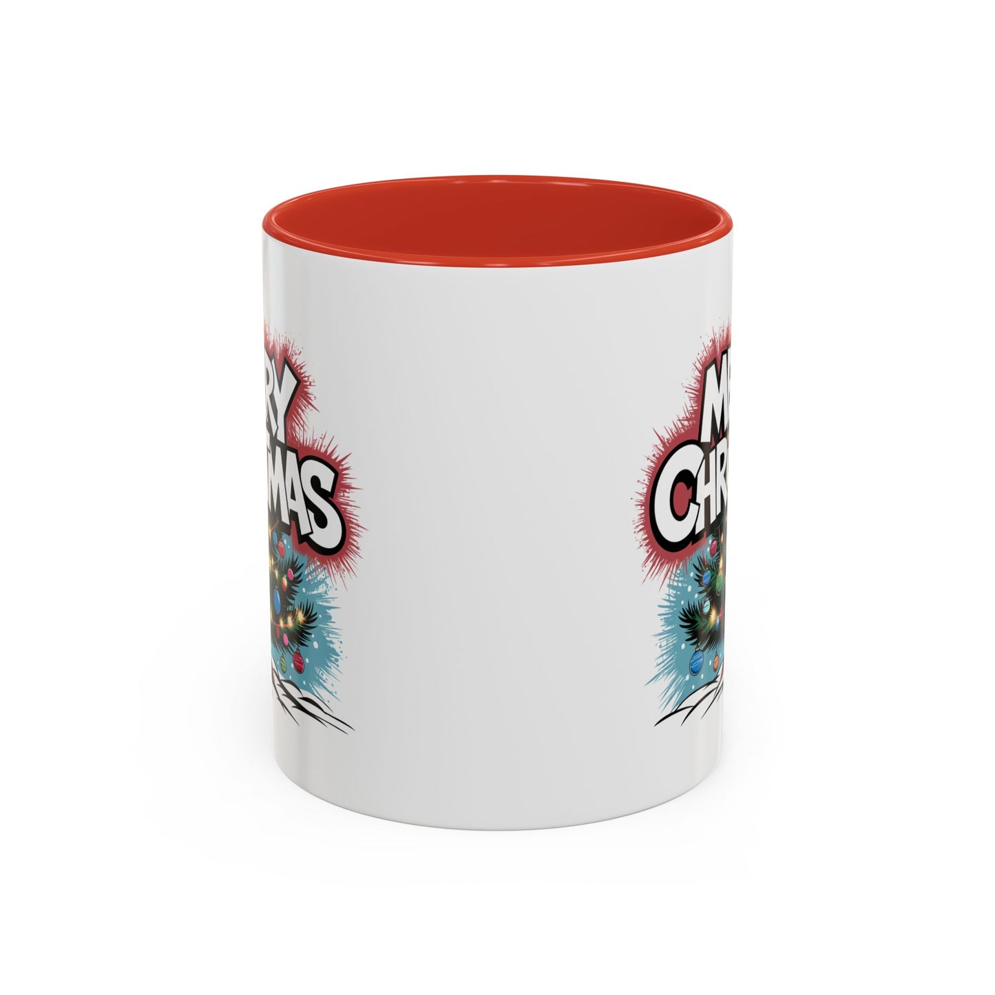 Christmas Mug - Merry Christmas White & Red Text Tree Lights