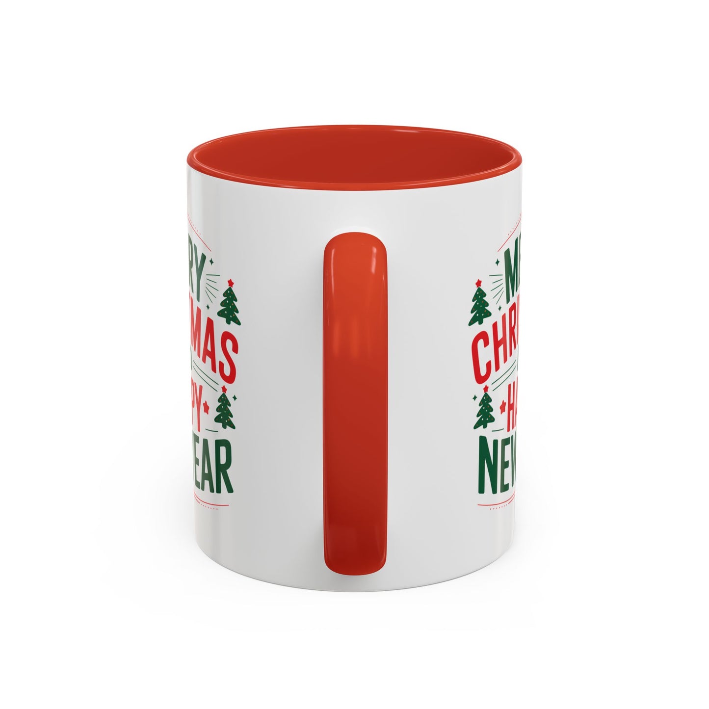 Christmas Mug - Merry Christmas and a Happy New Year Green & Red Text Trees Stars