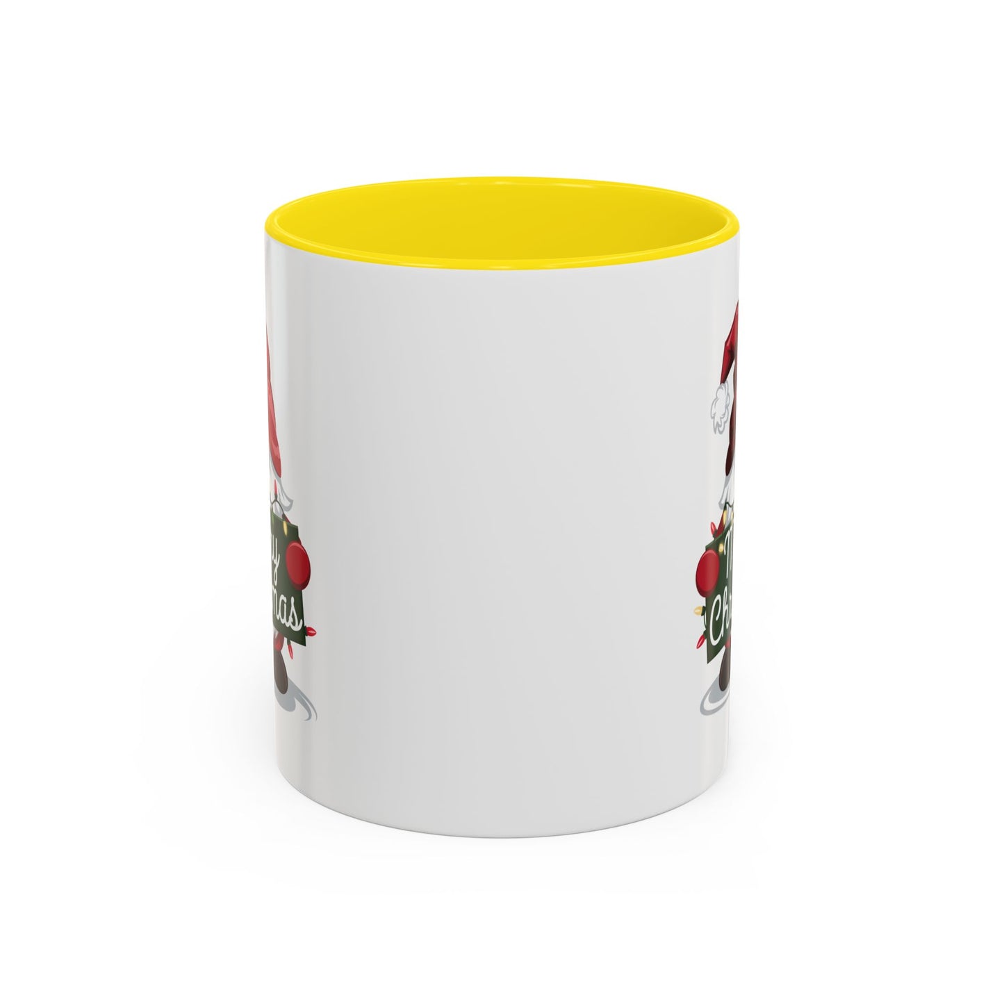 Christmas Mug - Merry Christmas White & Green Text Gnome Lights