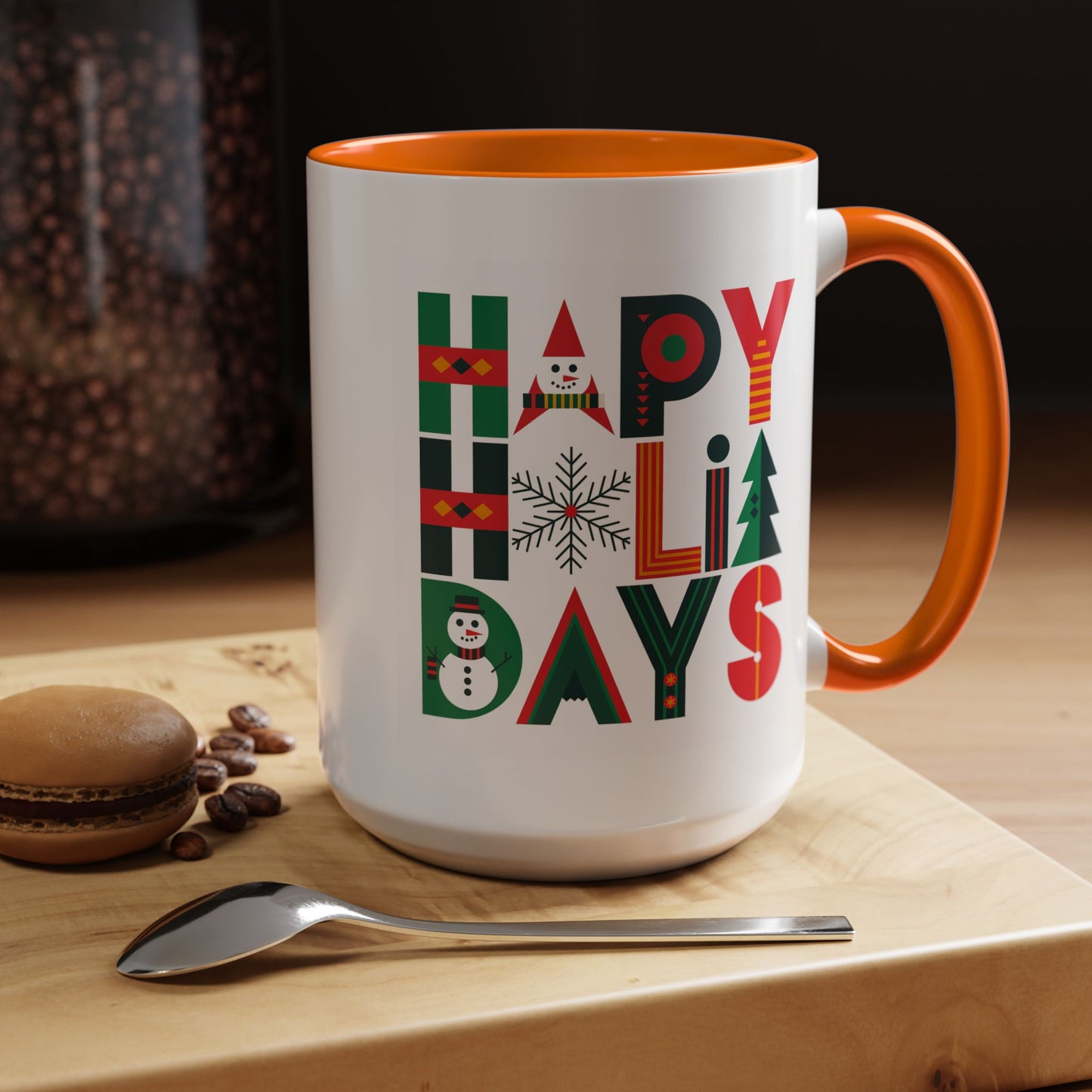 Christmas Mug - Happy Holidays Green Red & Blue Decorative Text