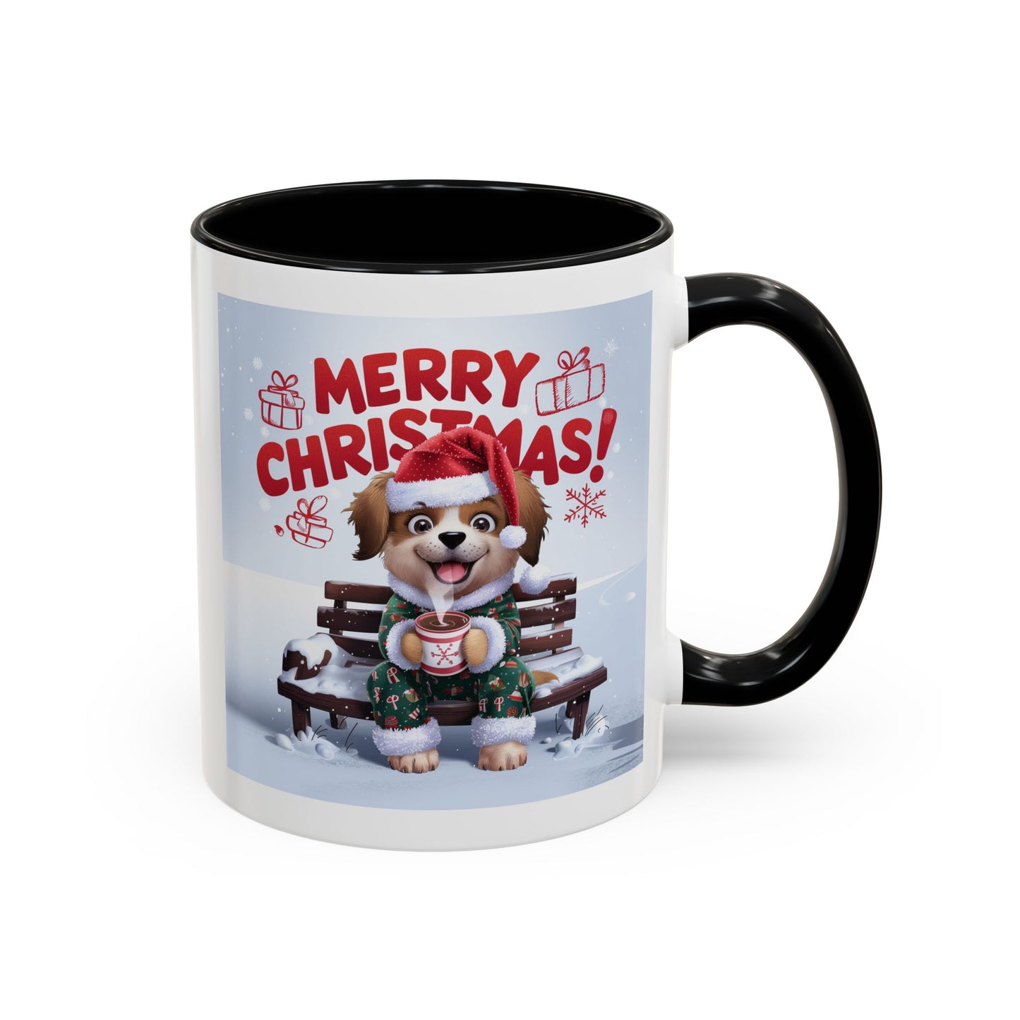 Christmas Mug - Merry Christmas Red Text Puppy Green Top 2