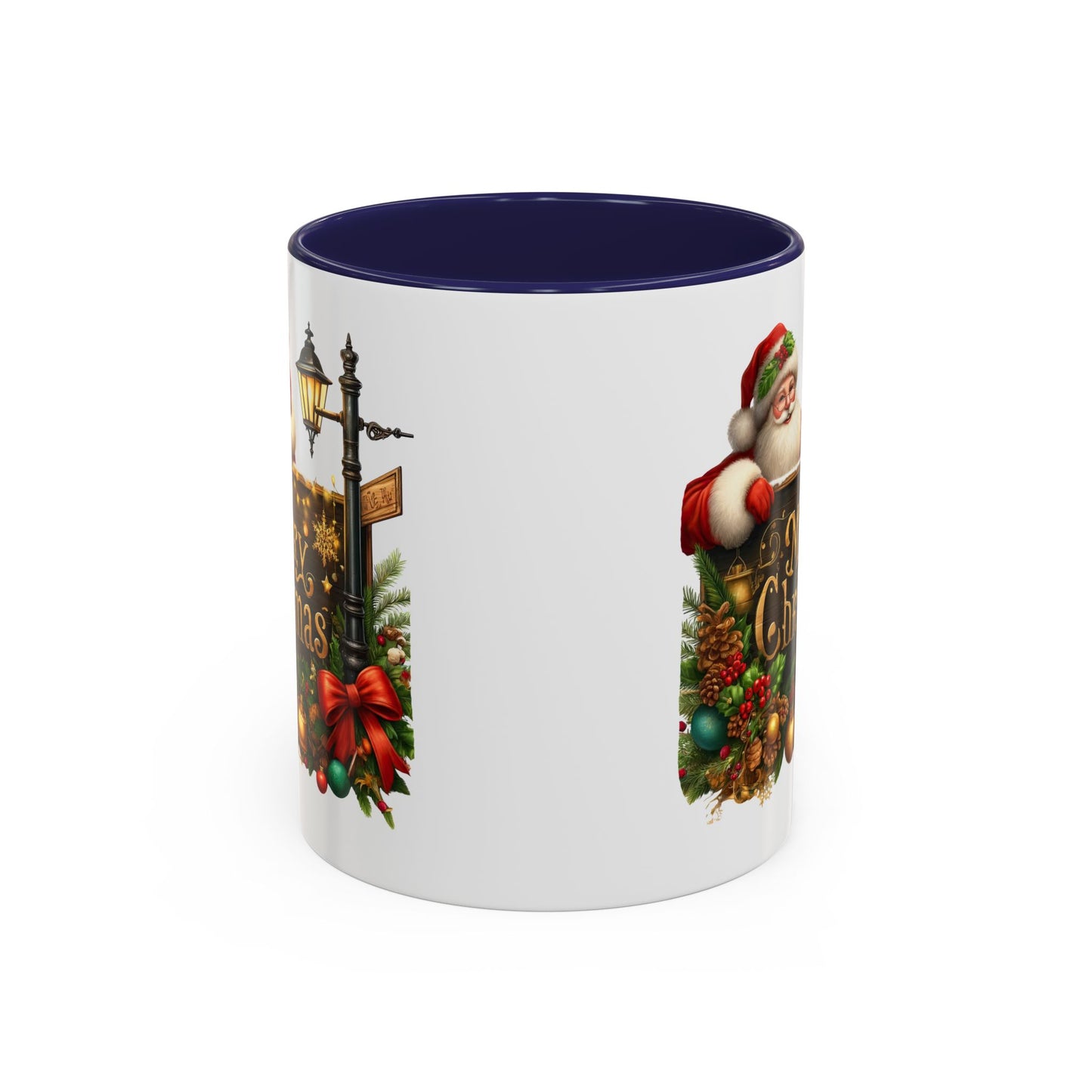 Christmas Mug - Merry Christmas Gold Text Santa Point Ornaments