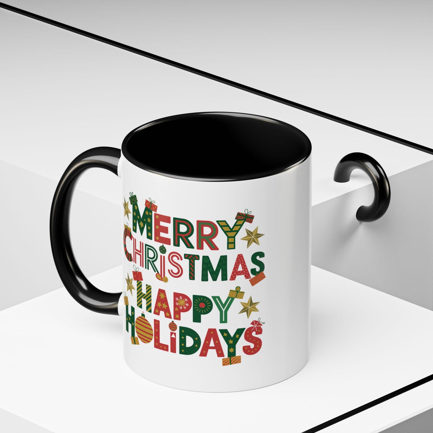 Christmas Mug - Merry Christmas Happy Holidays Decorative Text