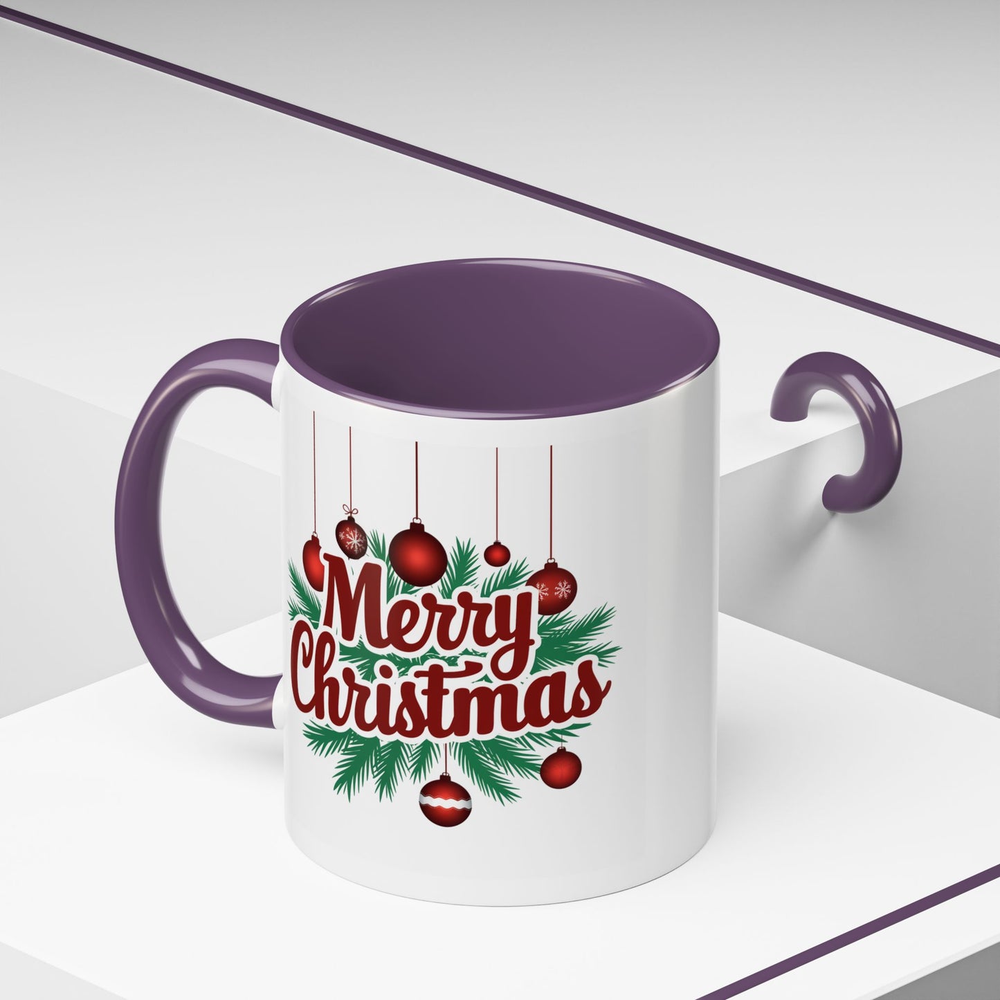 Christmas Mug - Merry Christmas Maroon Text Ornaments