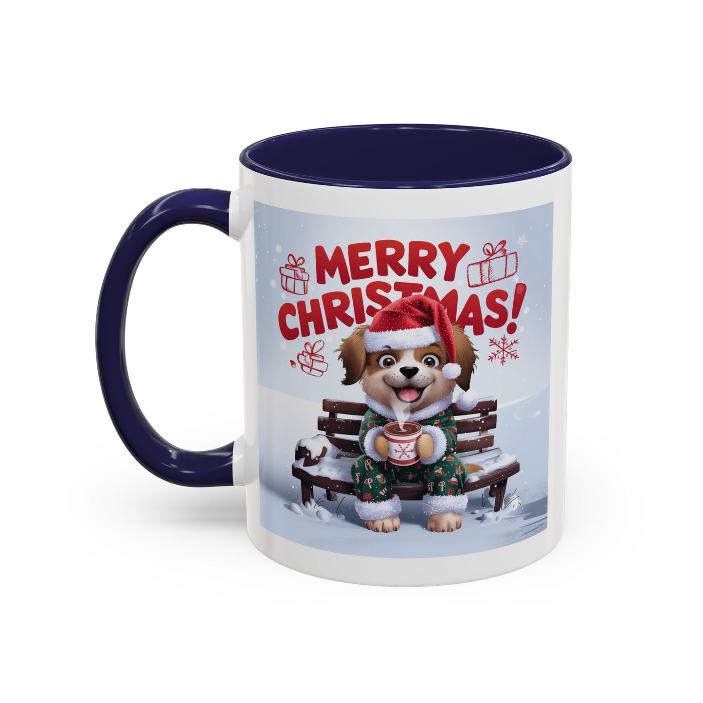 Christmas Mug - Merry Christmas Red Text Puppy Green Top 2