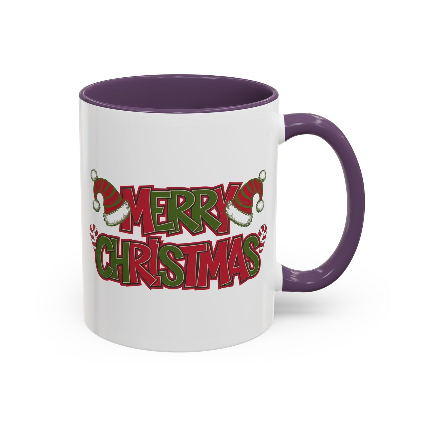 Christmas Mug - Merry Christmas Red & Green Text Hats Candy Canes