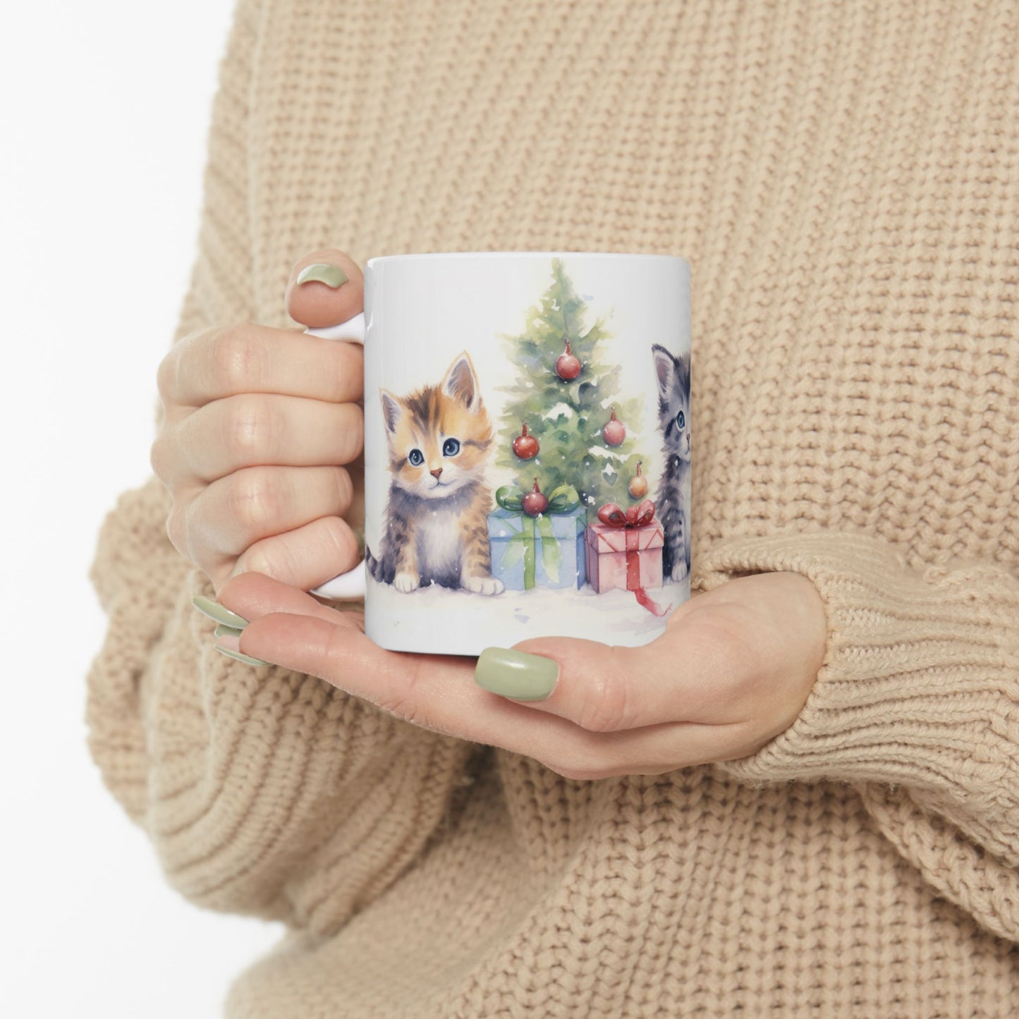 Christmas Mug - Three Kittens Christmas Tree