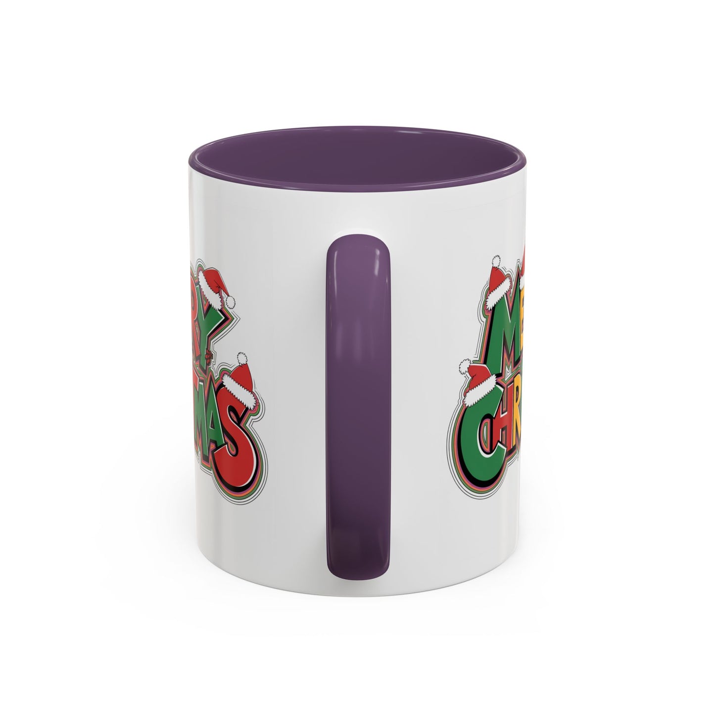 Christmas Mug - Merry Christmas Green Yellow & Red Text Hats