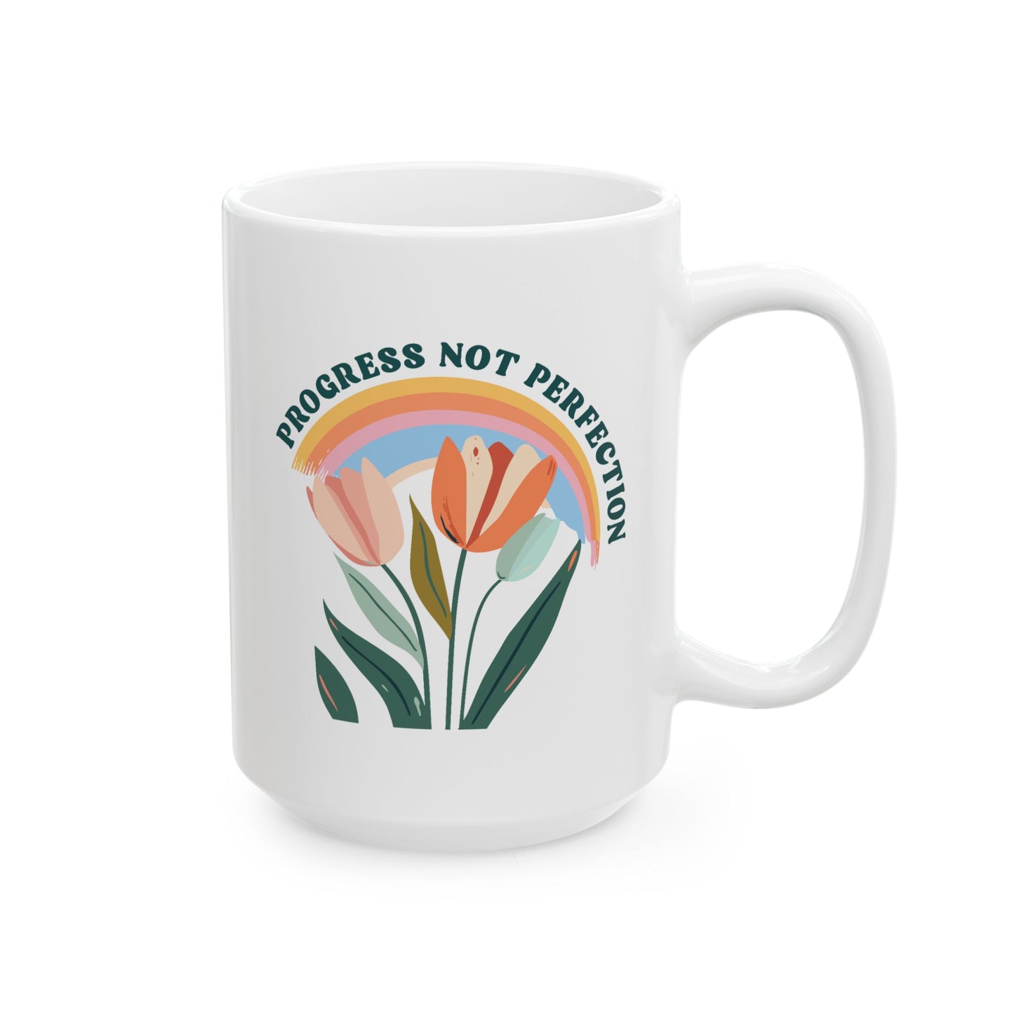 Motivation Mug - Progress Not Perfection Flowers
