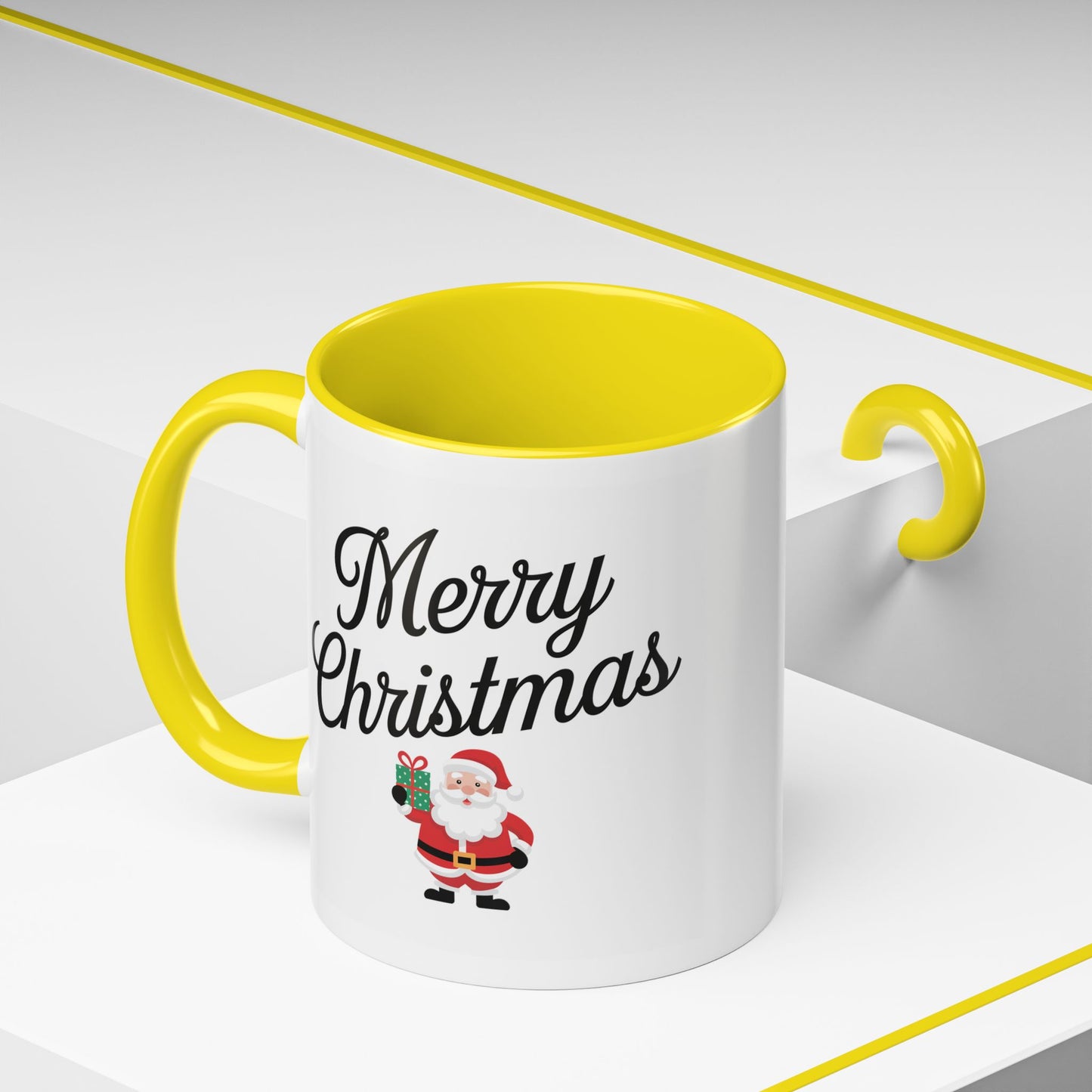Christmas Mug - Merry Christmas Black Text Santa Present