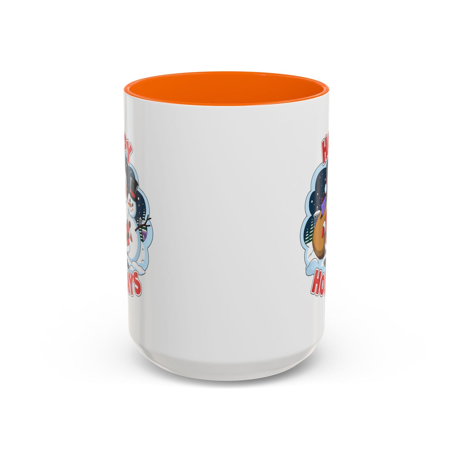 Christmas Mug - Happy Holidays Red & White Text Santa Snowman