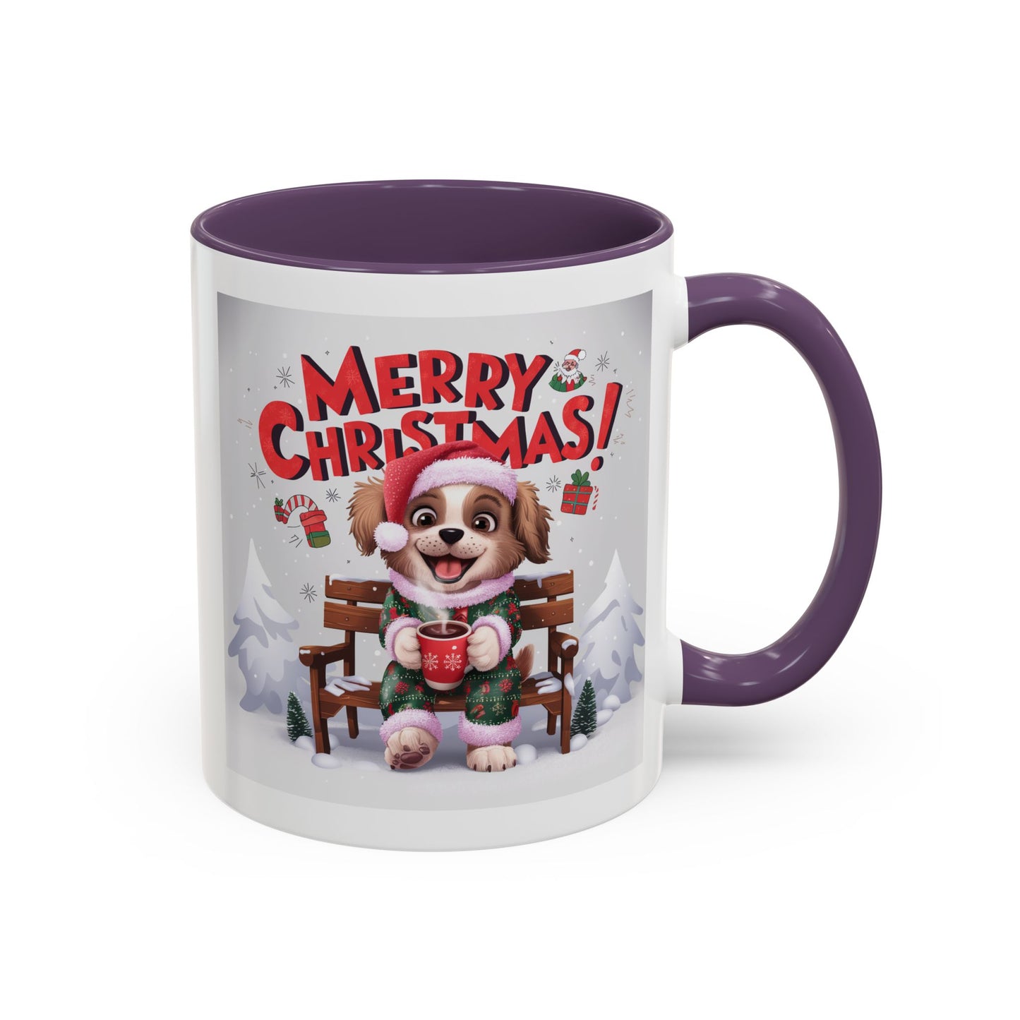 Christmas Mug - Merry Christmas Red Text Puppy Green & Red Top
