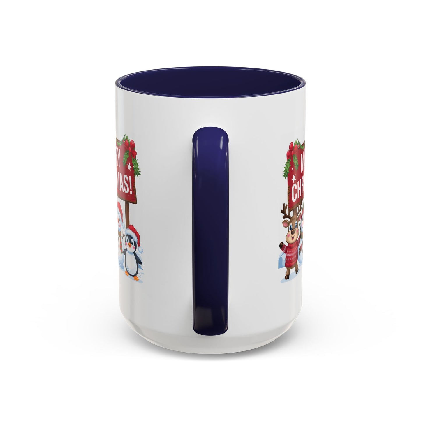 Christmas Mug - Merry Christmas White Text Reindeer Snowmen Penguin