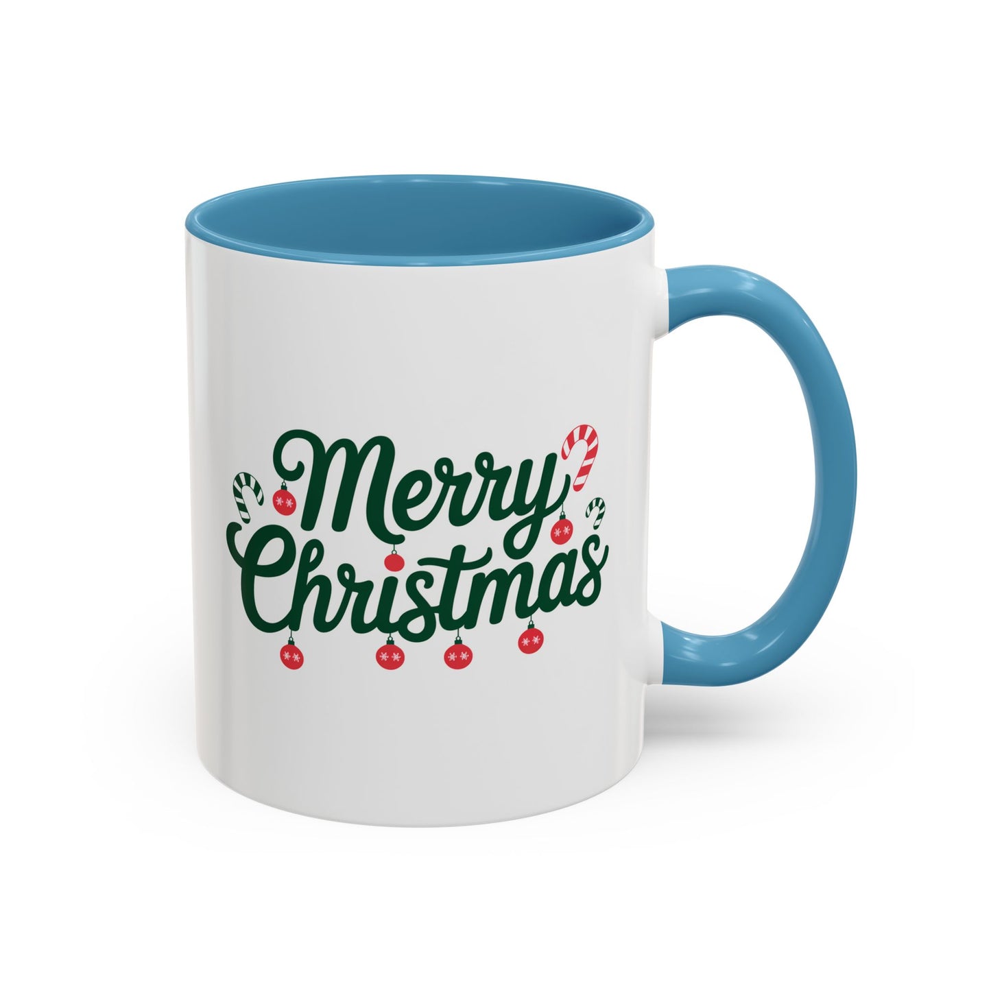 Christmas Mug - Merry Christmas Green Text Ornaments Candy Canes