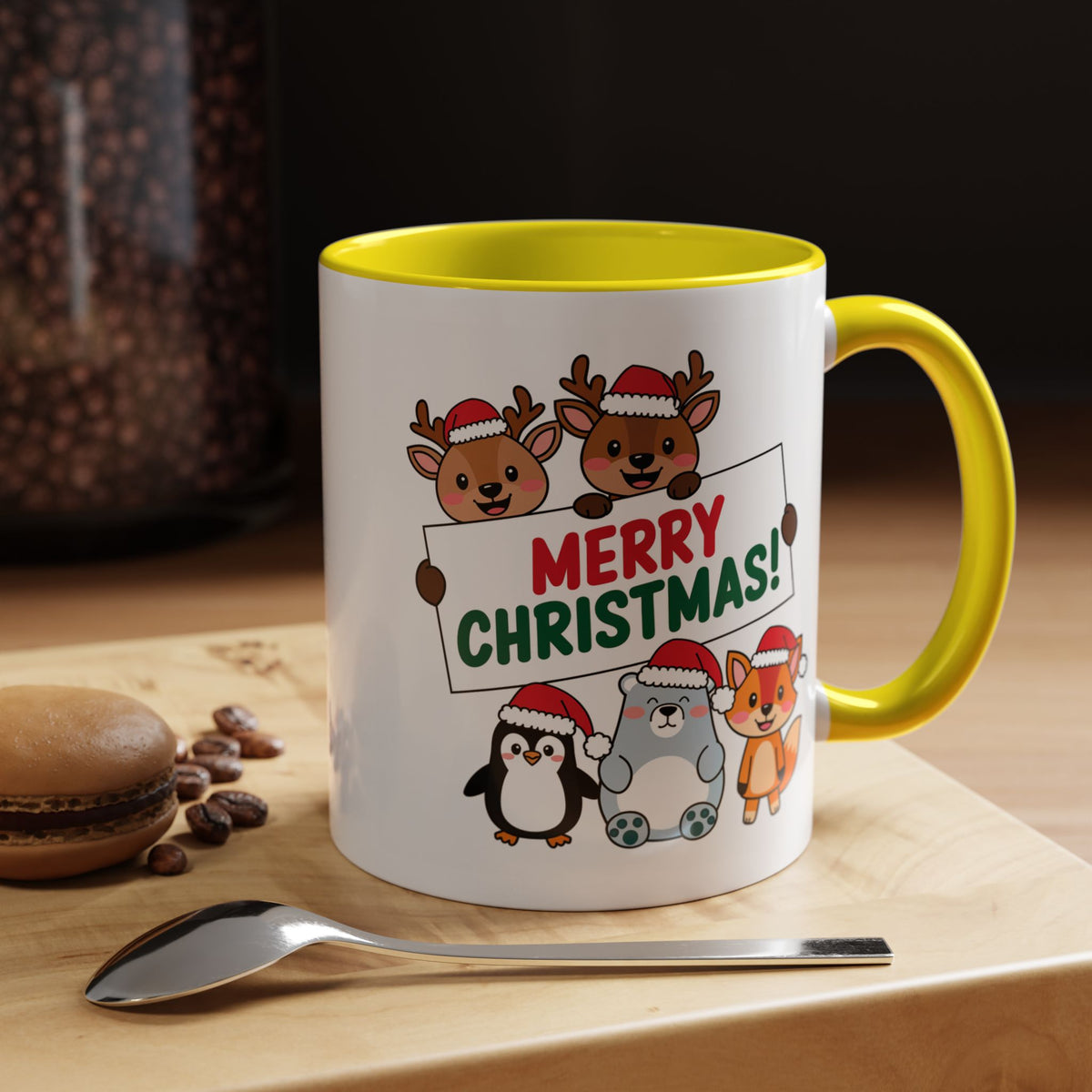 Christmas - Merry Christmas Red & Green Text Reindeer Penguin Bear Fox