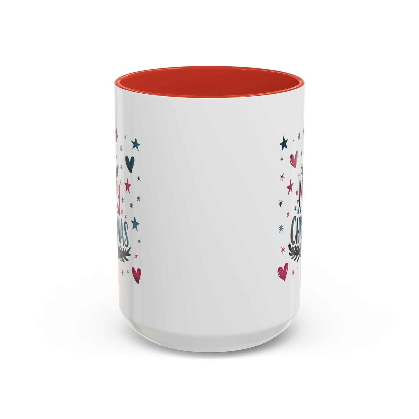 Christmas Mug - Merry Christmas Maroon & Blue Text Tree Hearts Stars