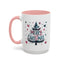 Christmas Mug - Merry Christmas Maroon & Blue Text Tree Hearts Stars