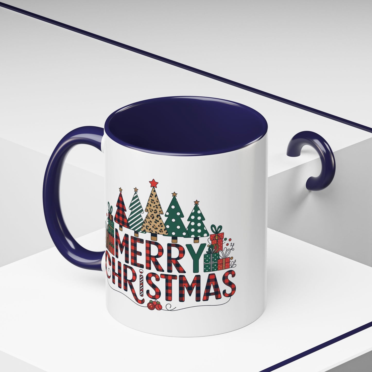 Christmas Mug - Merry Christmas Tartan Text Trees Presents