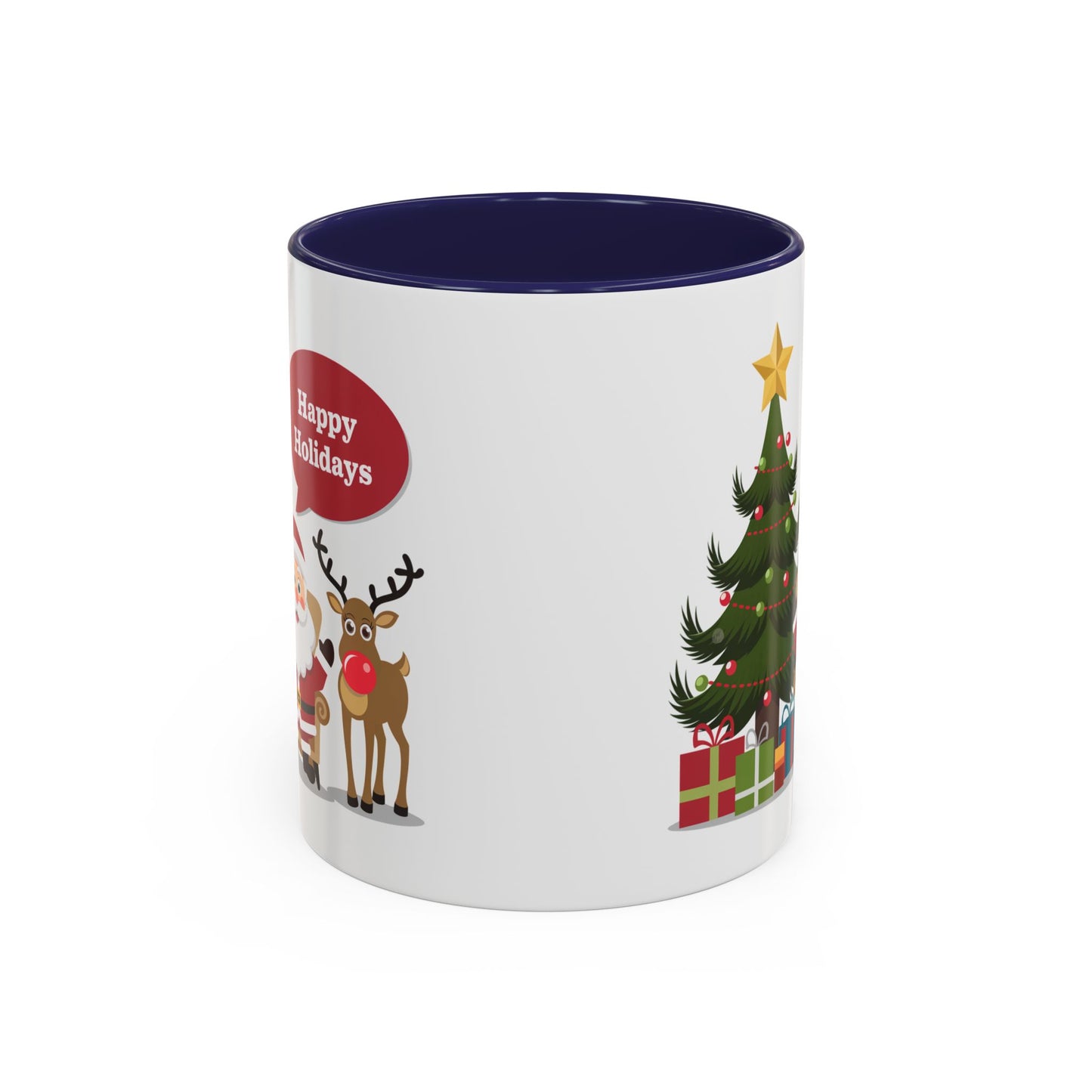 Christmas Mug - Happy Holidays Callout Santa Tree Presents Reindeer