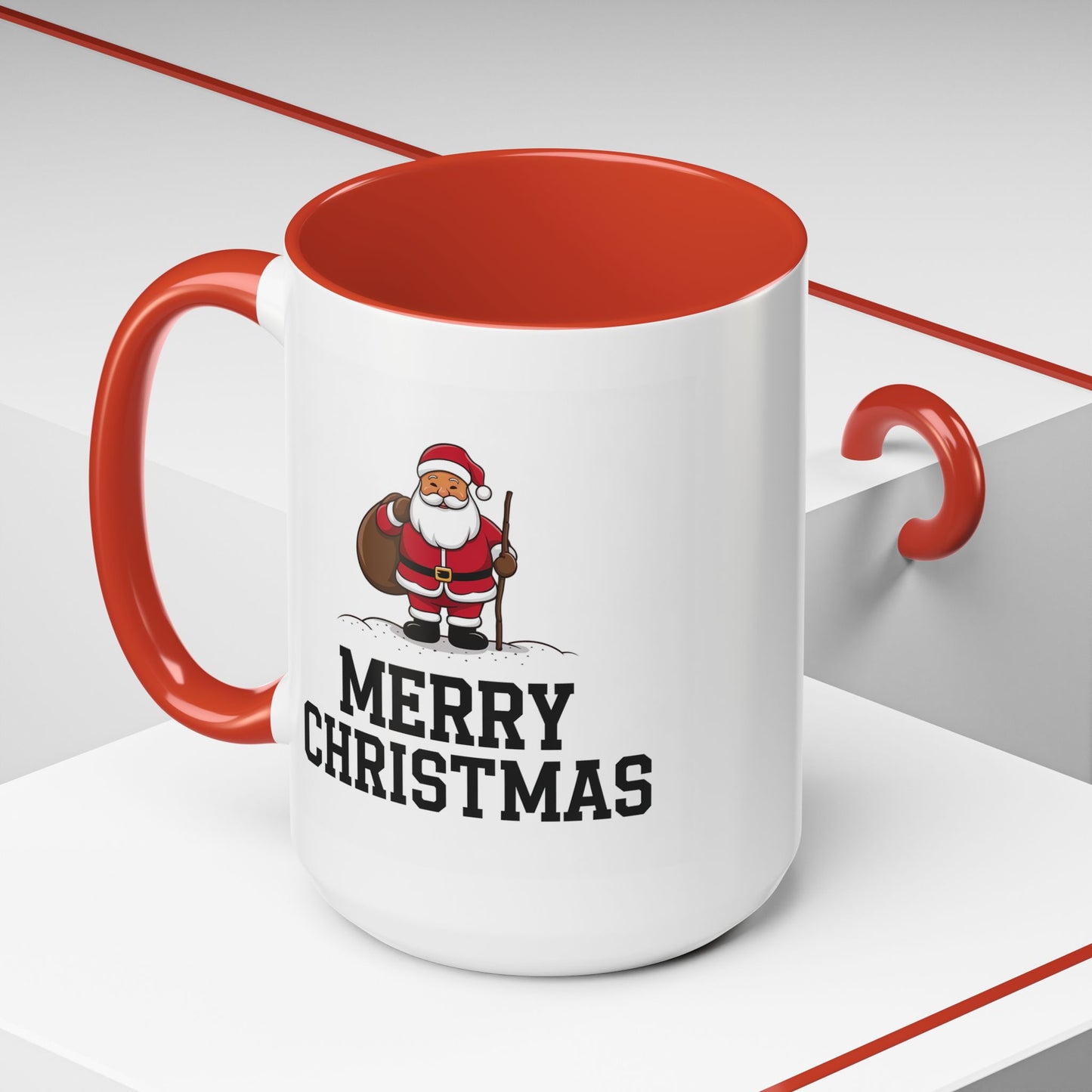 Christmas Mug - Merry Christmas Black Text Santa Walking