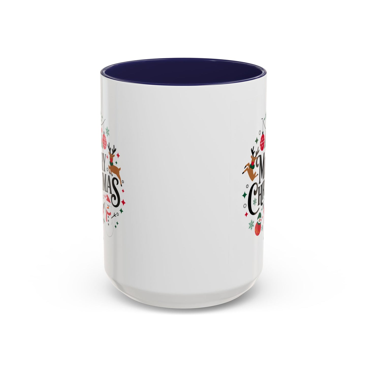 Christmas Mug - Merry Christmas Black Text Santa Reindeer Snowmen Ornaments