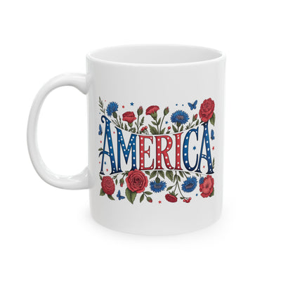 4th of July Mug - Patriotic Floral America