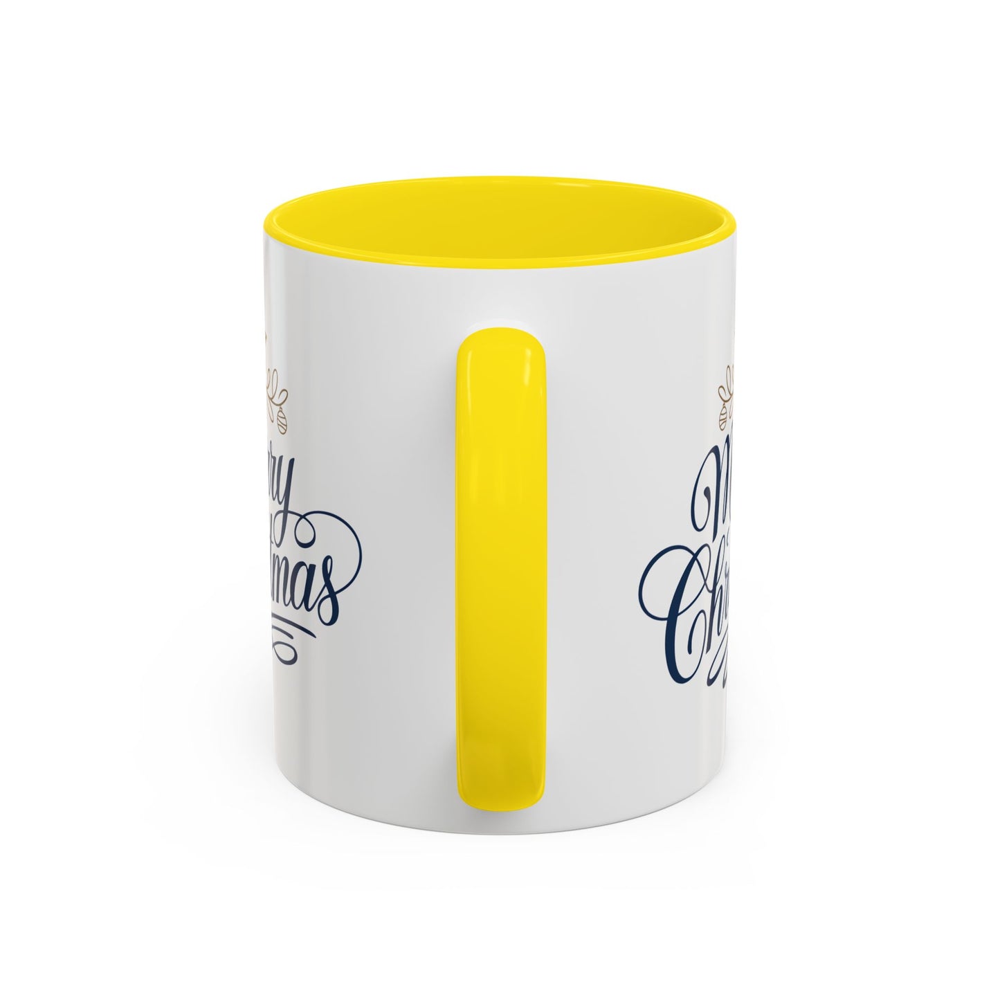 Christmas Mug - Merry Christmas Blue Text Gold Ornaments