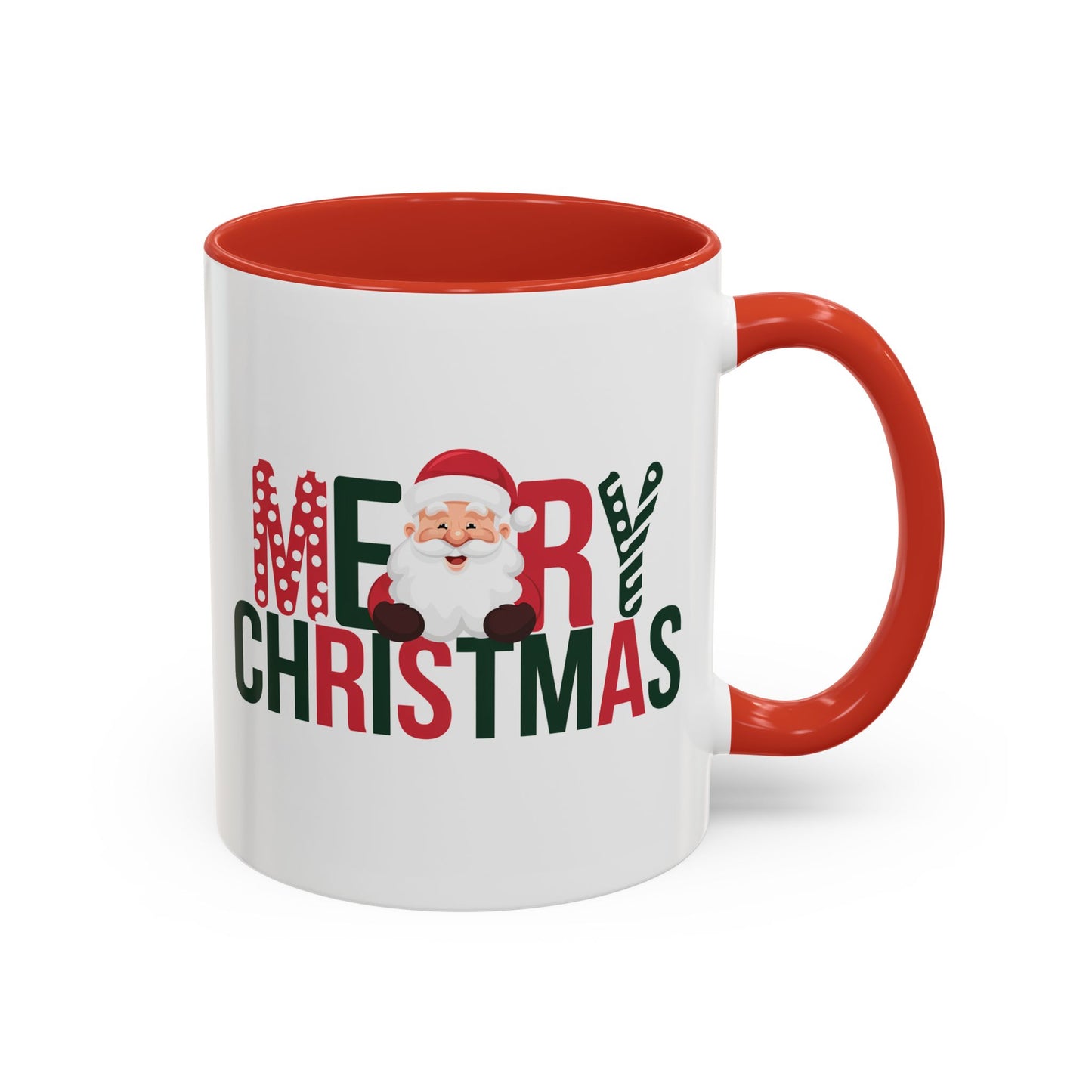 Christmas Mug - Merry Christmas Green & Red Text Santa