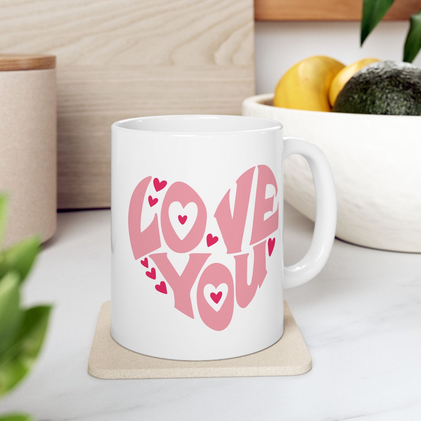 Anniversary Mug - Love You Heart Shaped Lettering