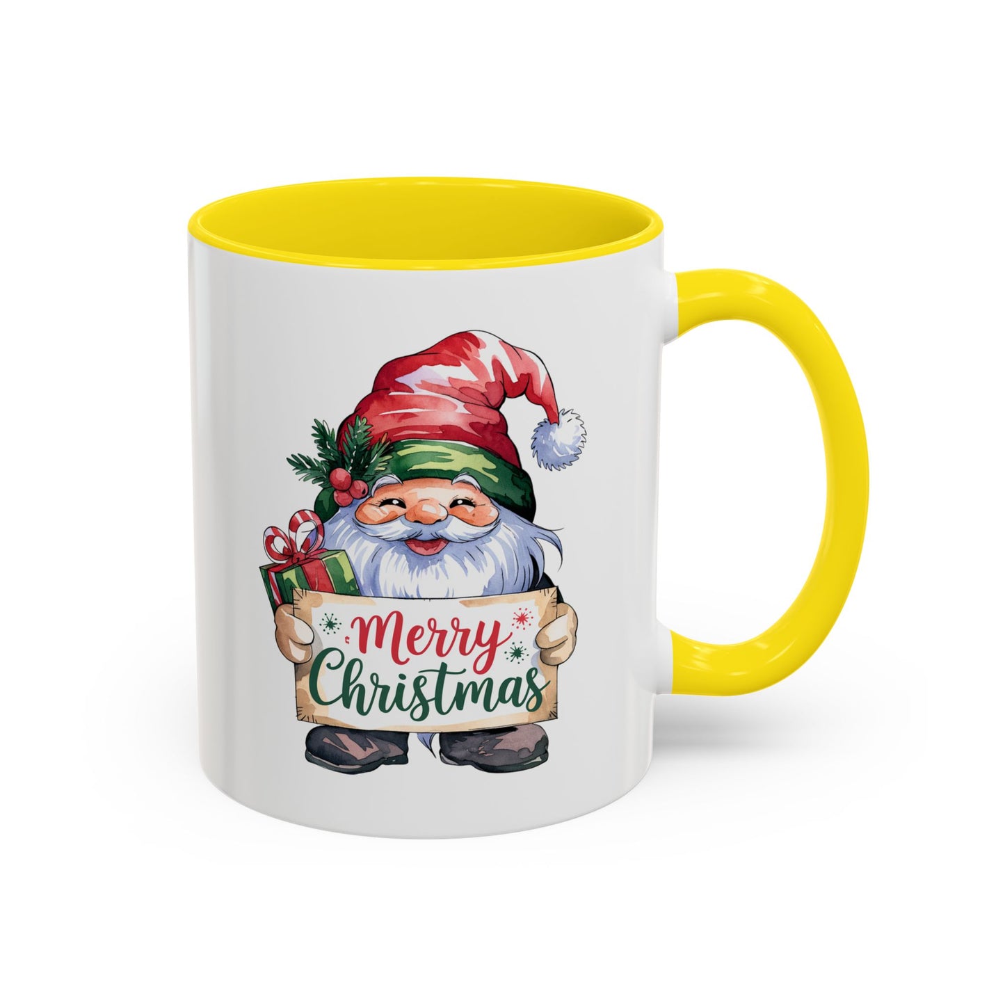 Christmas Mug - Merry Christmas Red & Green Text Gnome Present