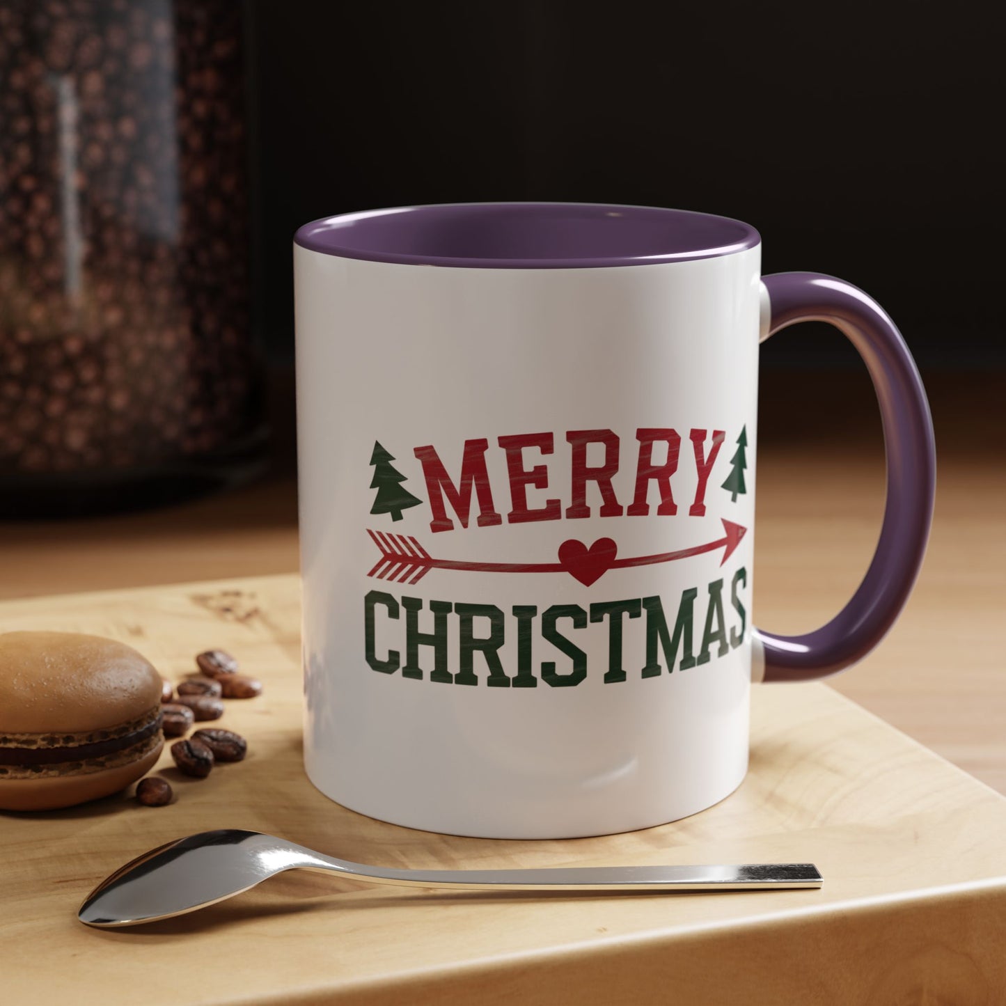 Christmas Mug - Merry Christmas Red & Green Text Heart Arrow Trees