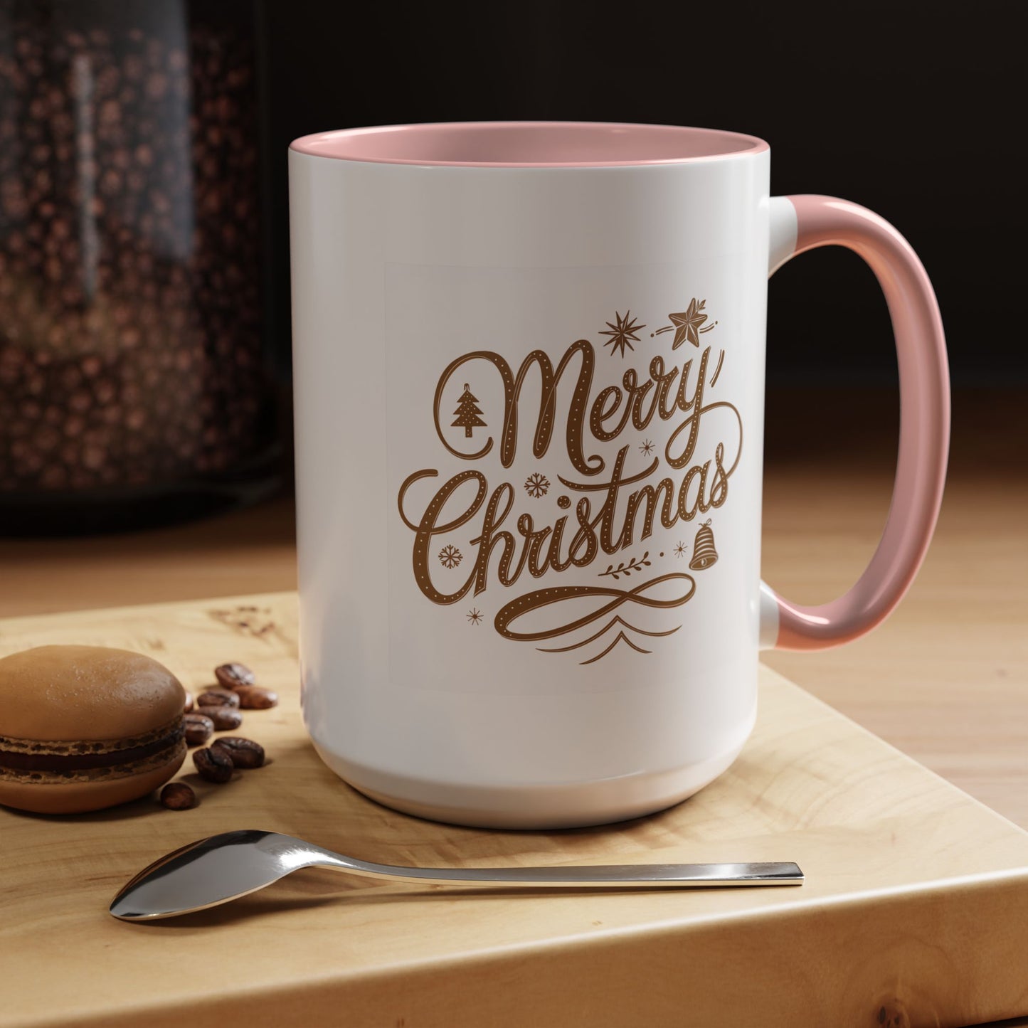 Christmas Mug - Merry Christmas Gold Text Tree Star Ornaments