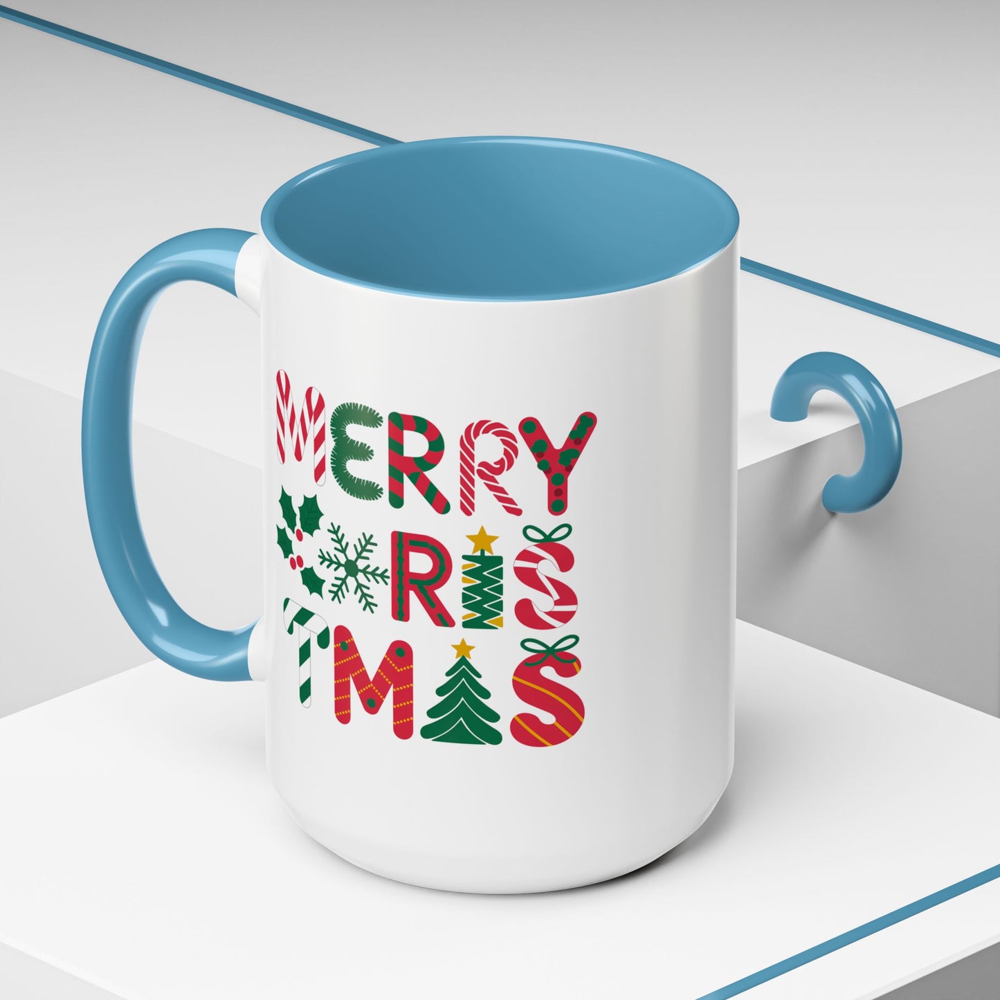 Christmas Mug - Merry Christmas Red Green & Gold Decorative Text