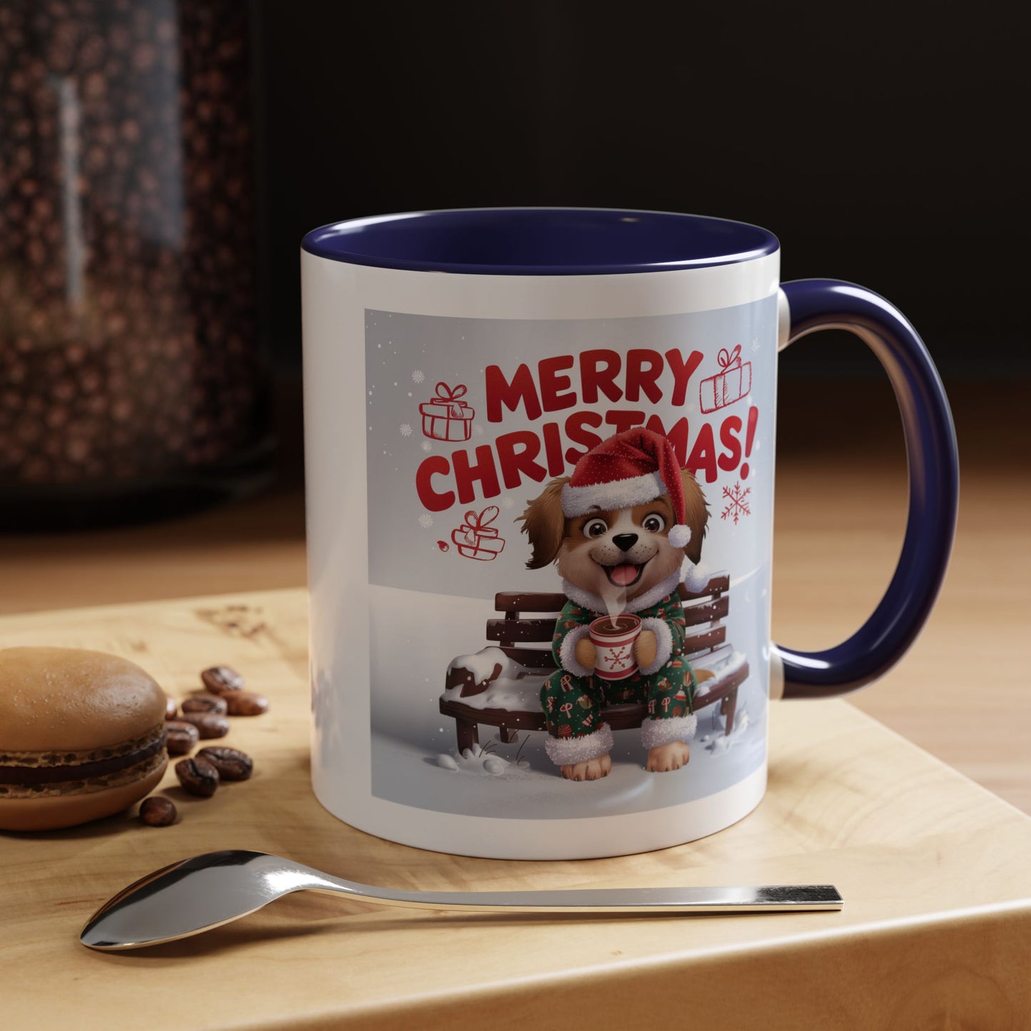 Christmas Mug - Merry Christmas Red Text Puppy Green Top 2
