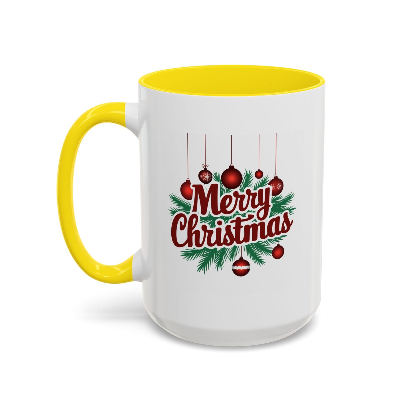 Christmas Mug - Merry Christmas Maroon Text Ornaments