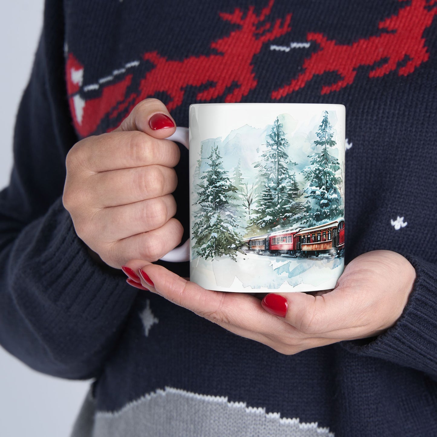 Christmas Mug - Snowy Landscape Train Wrap 1
