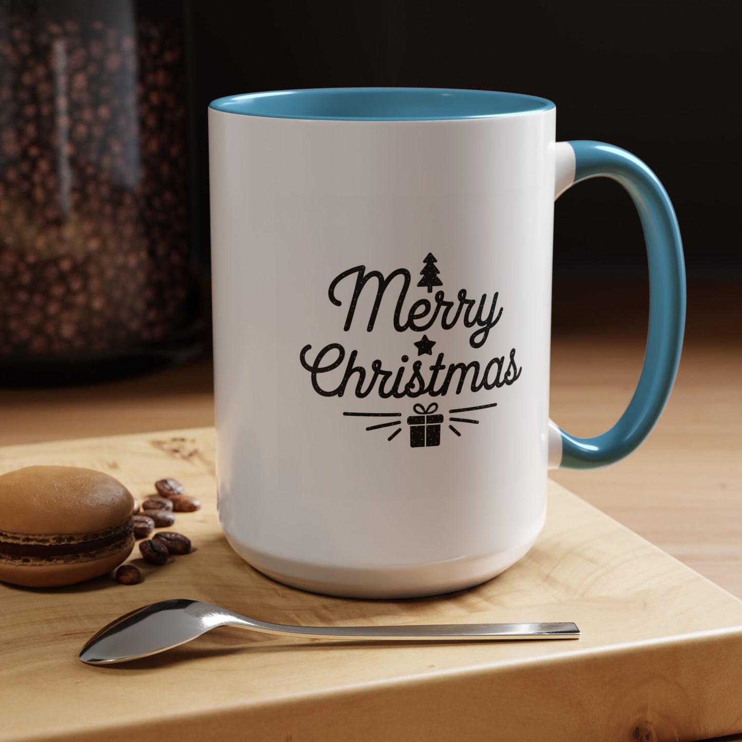 Christmas Mug - Merry Christmas Black Text Tree Star Present