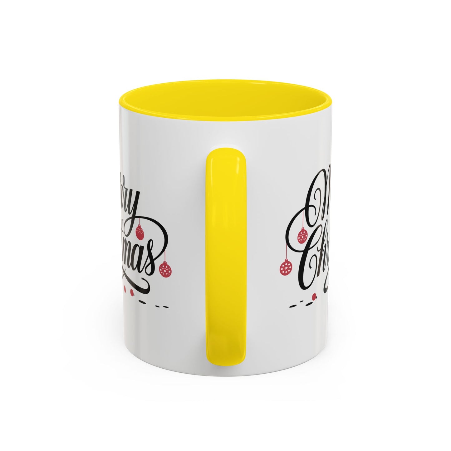 Christmas Mug - Merry Christmas Black Text Red Ornaments