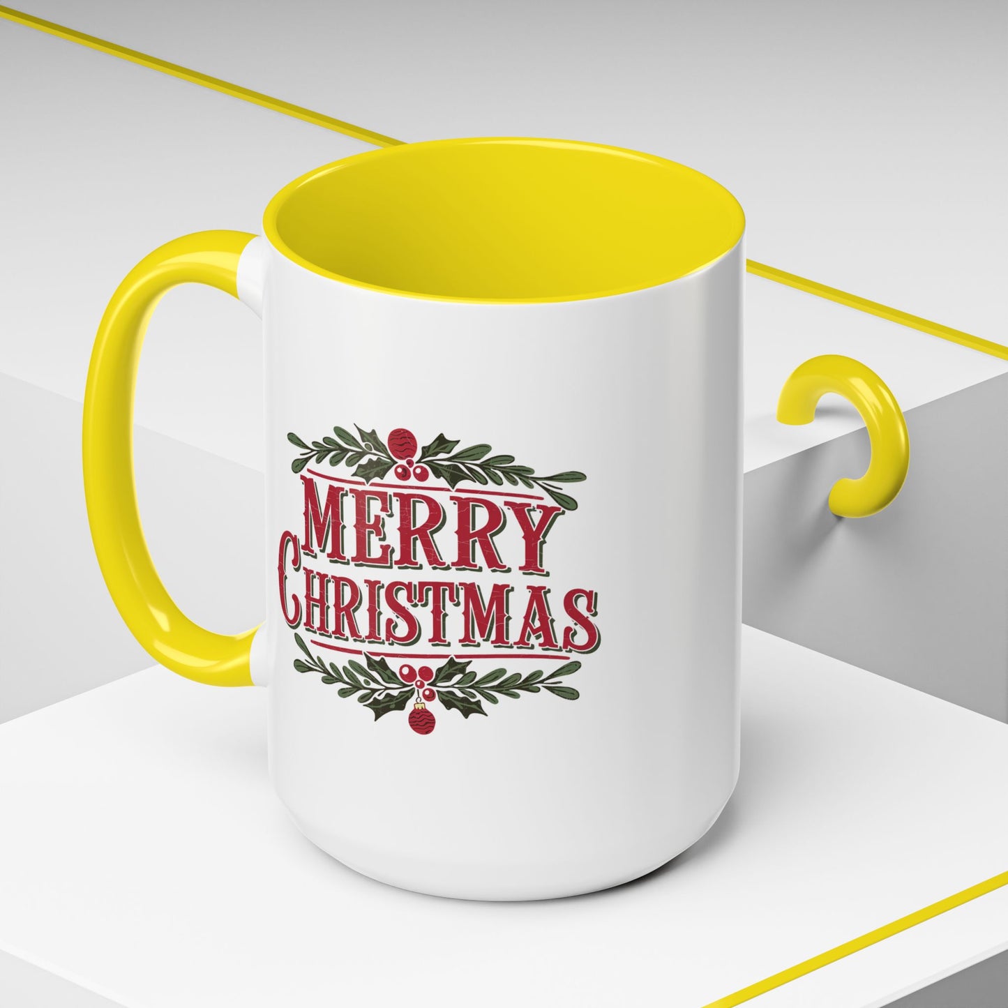 Christmas Mug - Merry Christmas Maroon Text Ornament Decorations