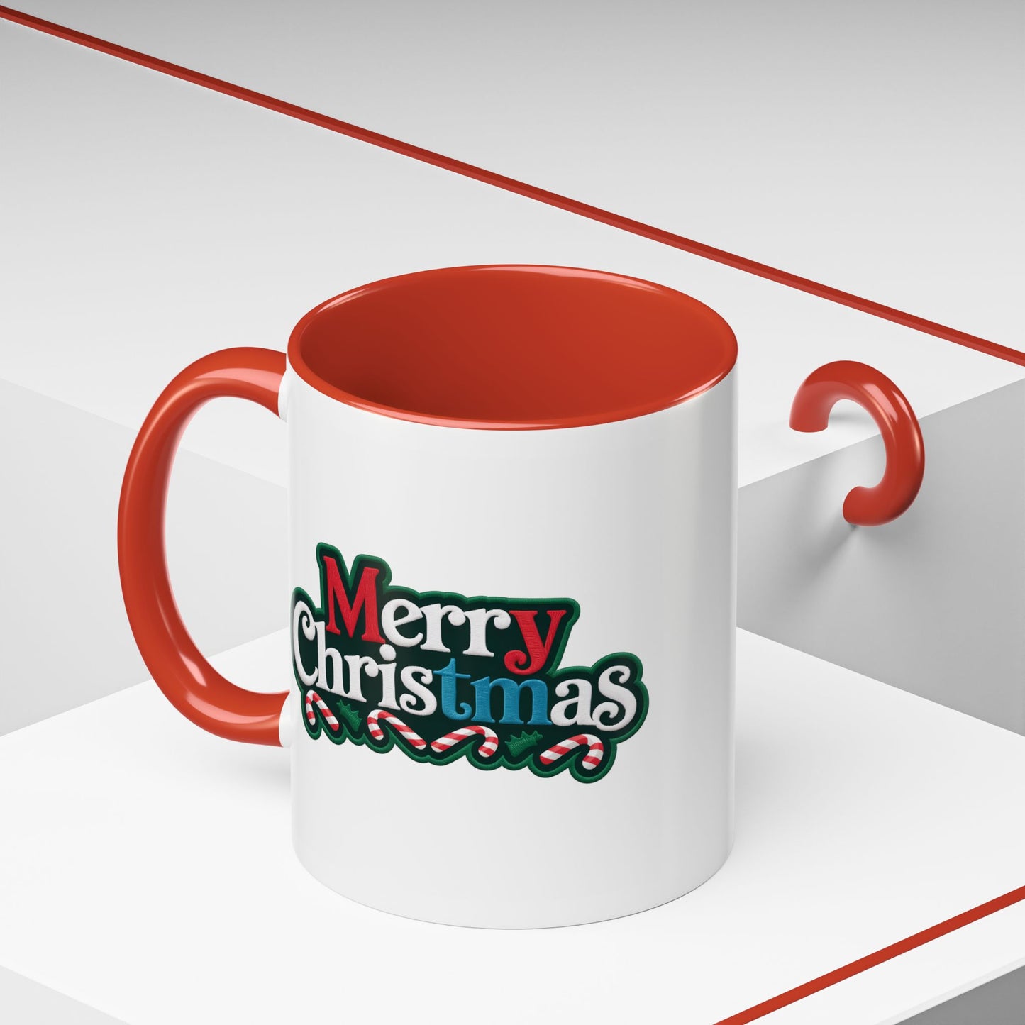 Christmas Mug - Merry Christmas White Red & Blue Text
