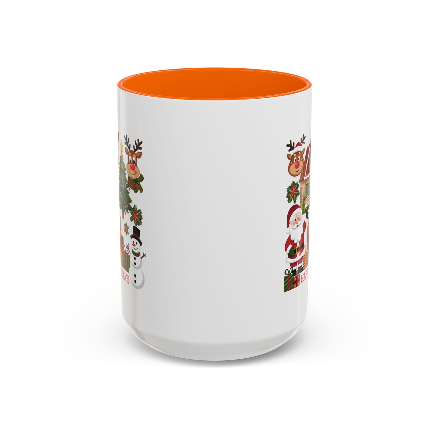 Christmas Mug - Happy Holidays Red Text Reindeer Santa Snowman Presents