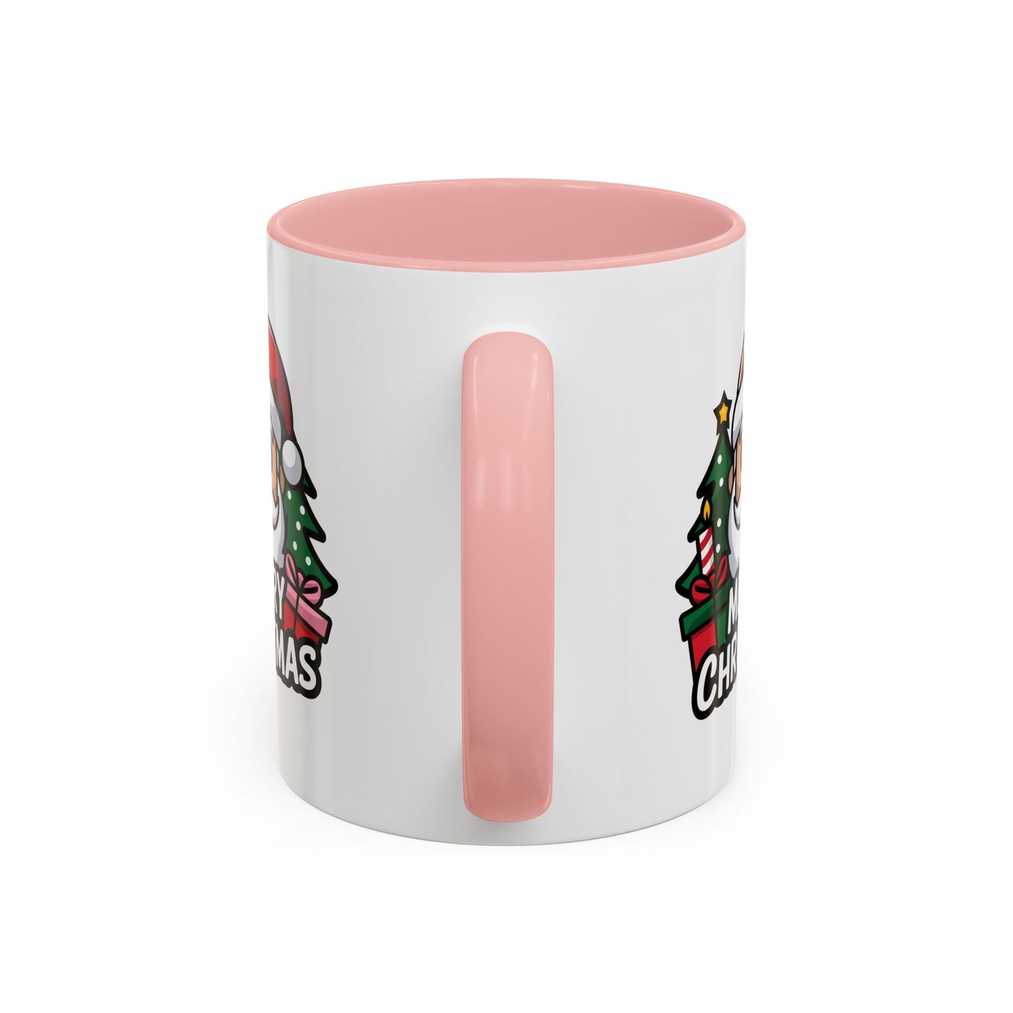 Christmas Mug - Merry Christmas White & Black Text Santa Trees Presents