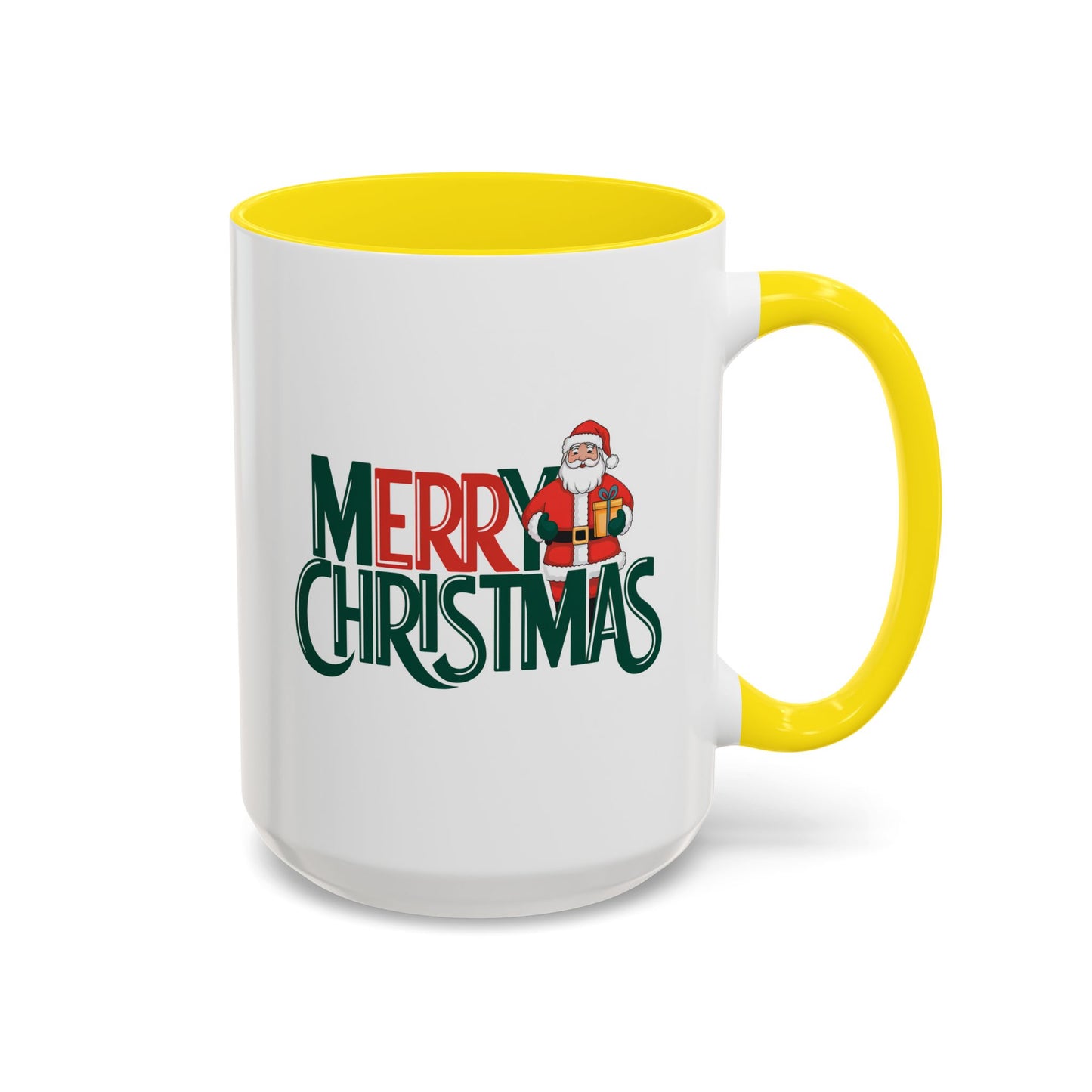 Christmas Mug - Merry Christmas Green & Red Text Santa Present