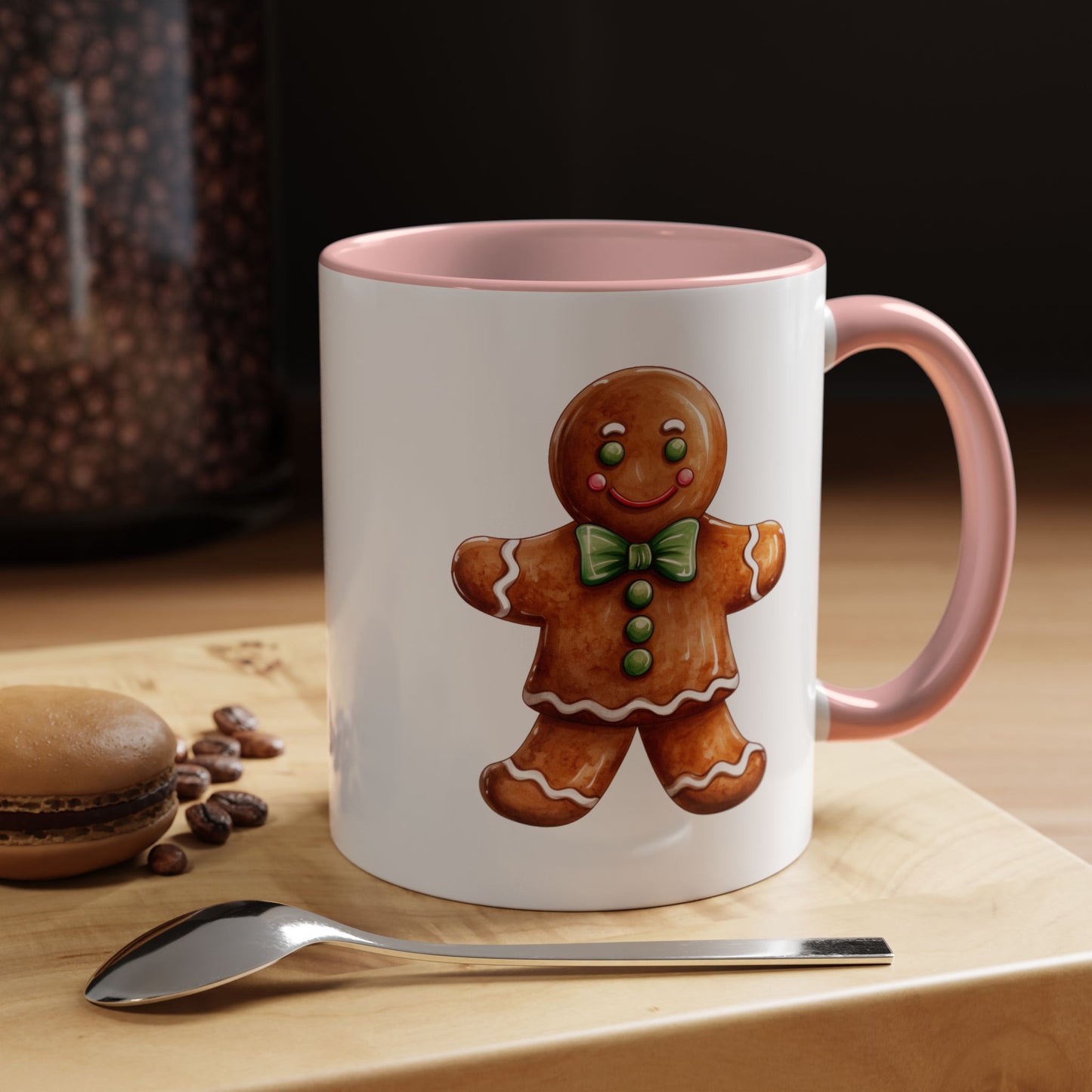 Christmas Mug - Gingerbread Man Green Bow