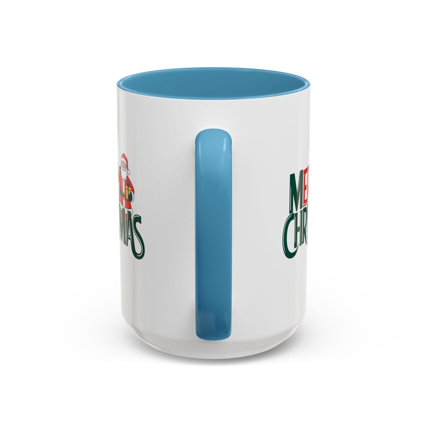 Christmas Mug - Merry Christmas Green & Red Text Santa Present