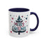 Christmas Mug - Merry Christmas Maroon & Blue Text Tree Hearts Stars