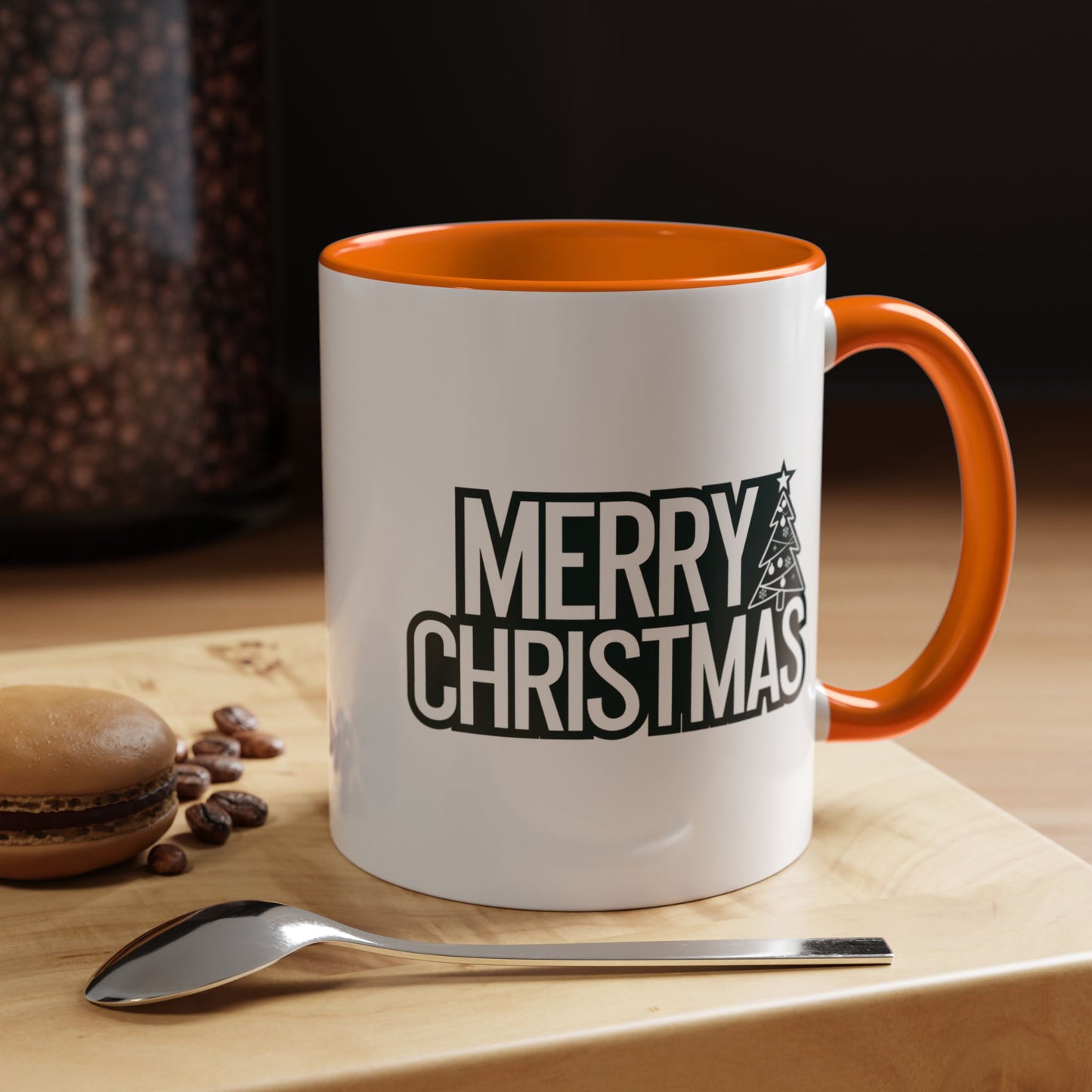 Christmas Mug - Merry Christmas White & Black Text Tree