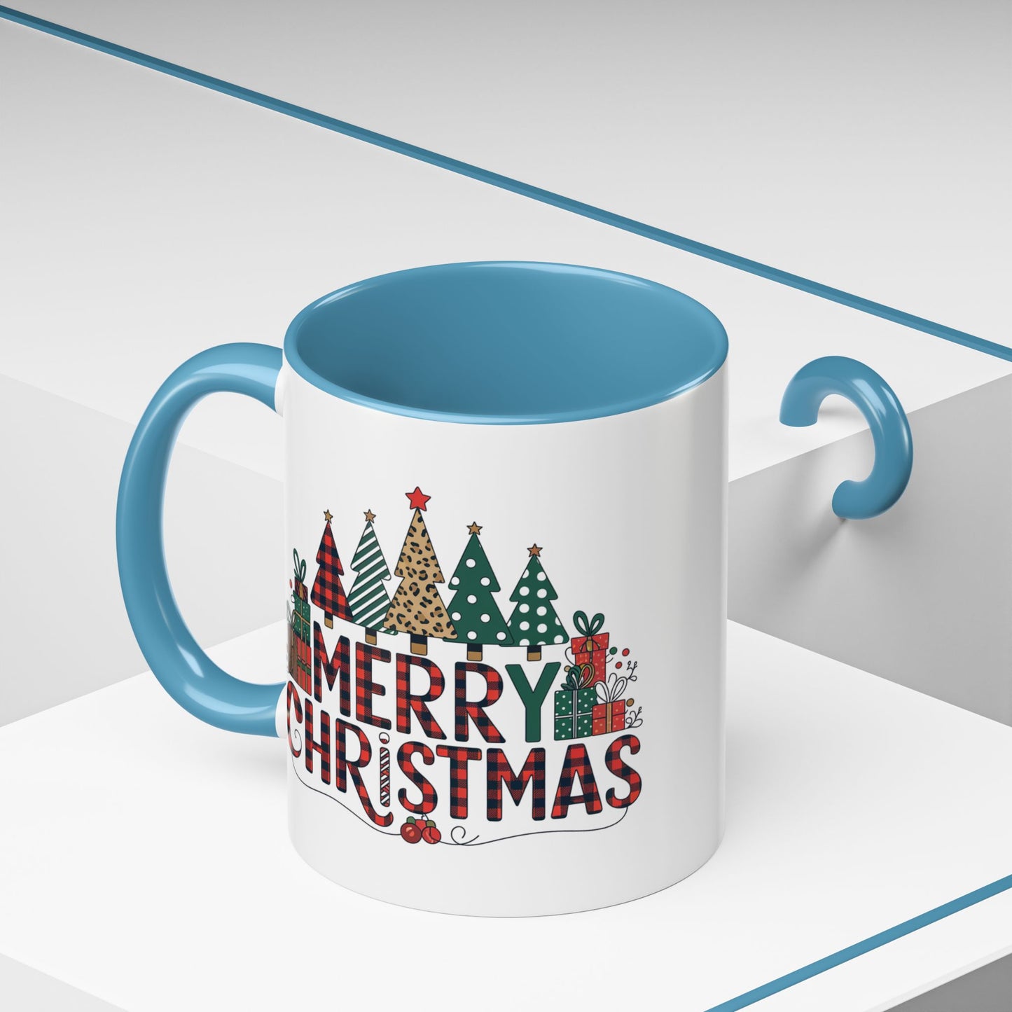 Christmas Mug - Merry Christmas Tartan Text Trees Presents