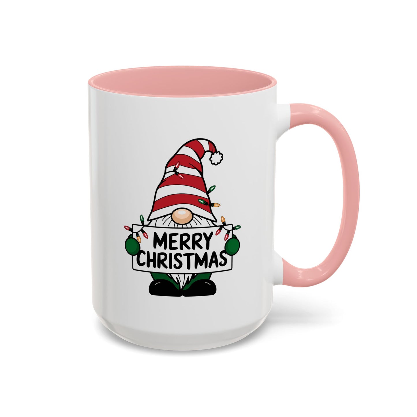 Christmas Mug - Merry Christmas Black Text Gnome Lights