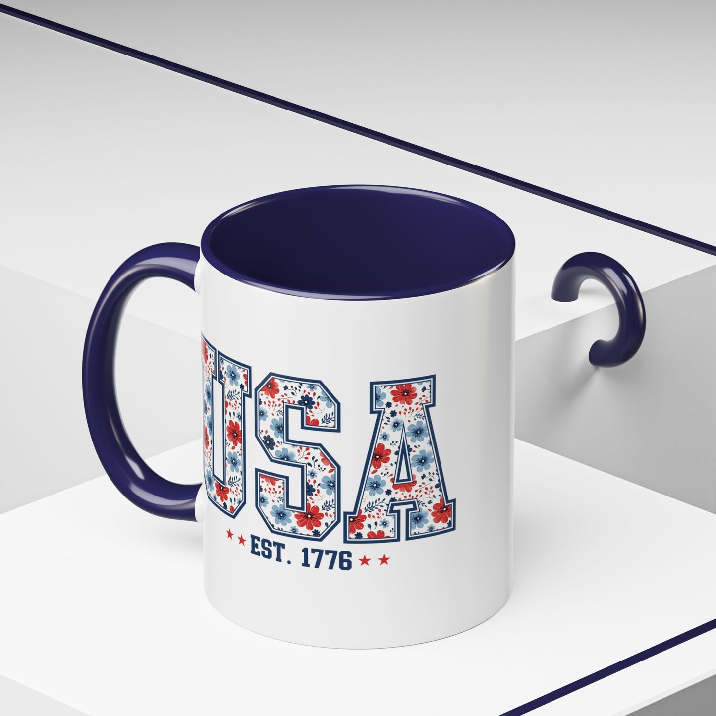 4th of July Mug - USA EST 1776 Floral
